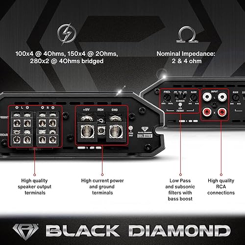 Miniatura 3 de Black Diamond DIA-1850.4 Amplificador de audio para automóvil - 4 canales, rango completo, clase Ab, 1850 vatios