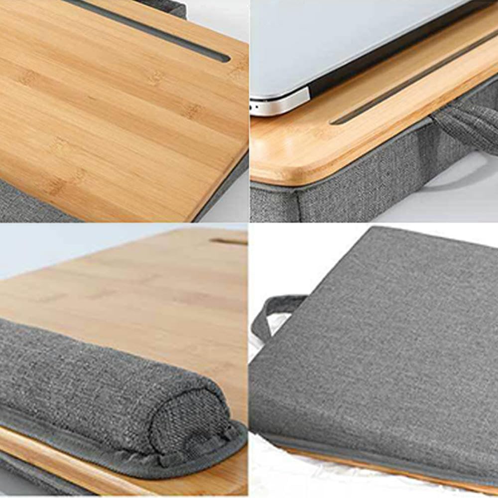 YTHYTHYTH Storage Pockets with Soft Pillow Stable Durable Office Home Multifunctional Lightweight Wooden Laptop Desk Handle Design
