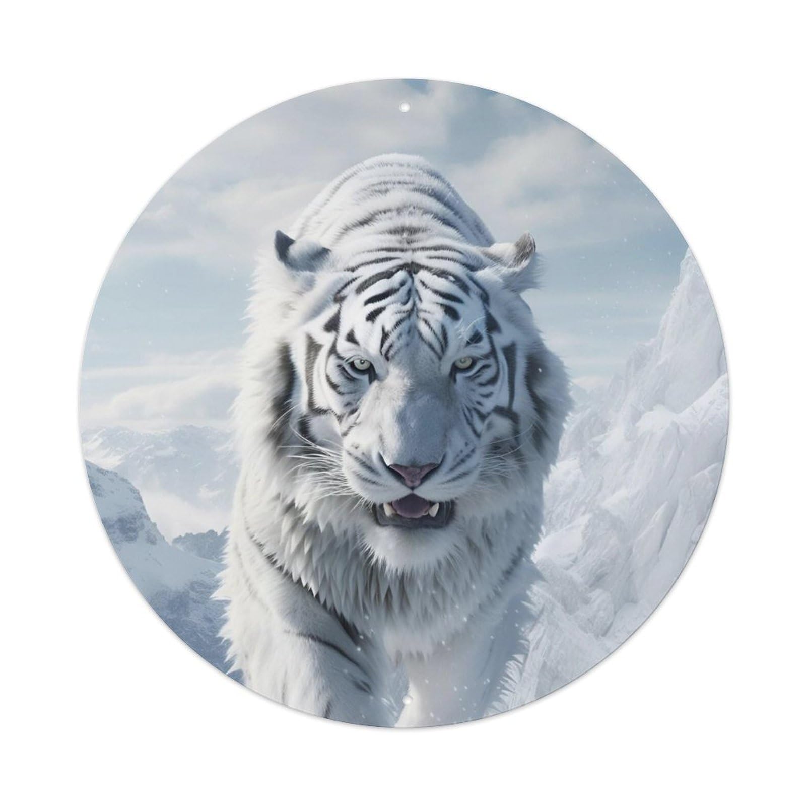Animal Artwork The White Tiger of The Snowy Mountains Metal Tin Sign