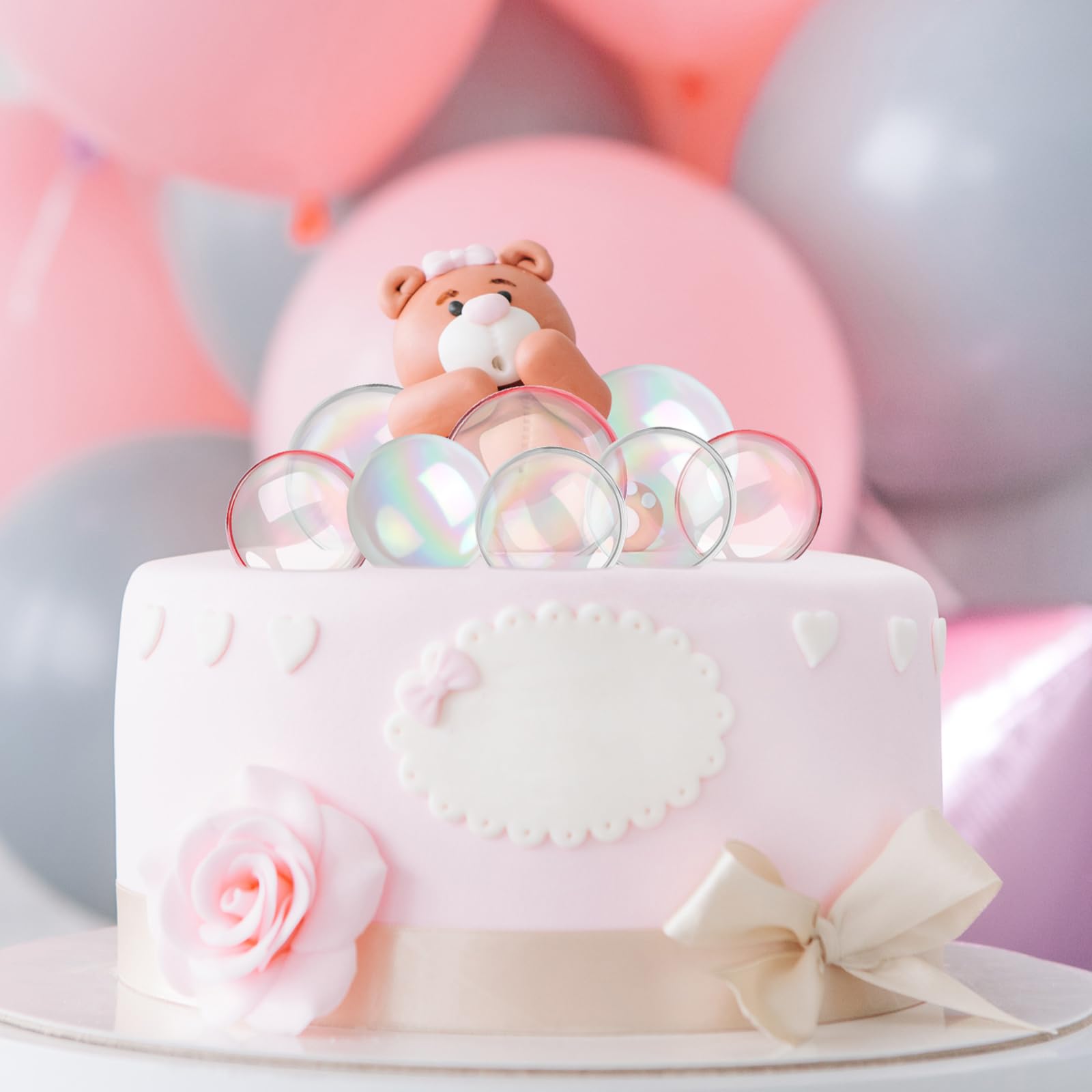 MsTeco Balle Gâteau Topper Mini Topper De Gâteau Ballon 108 Pièces Topper à Gâteau D'Insert DIY Mini Topper De Gâteau Cupcakes Toppers,pour Décoration De Gâteau Dessert(Blanc, Rose, Or