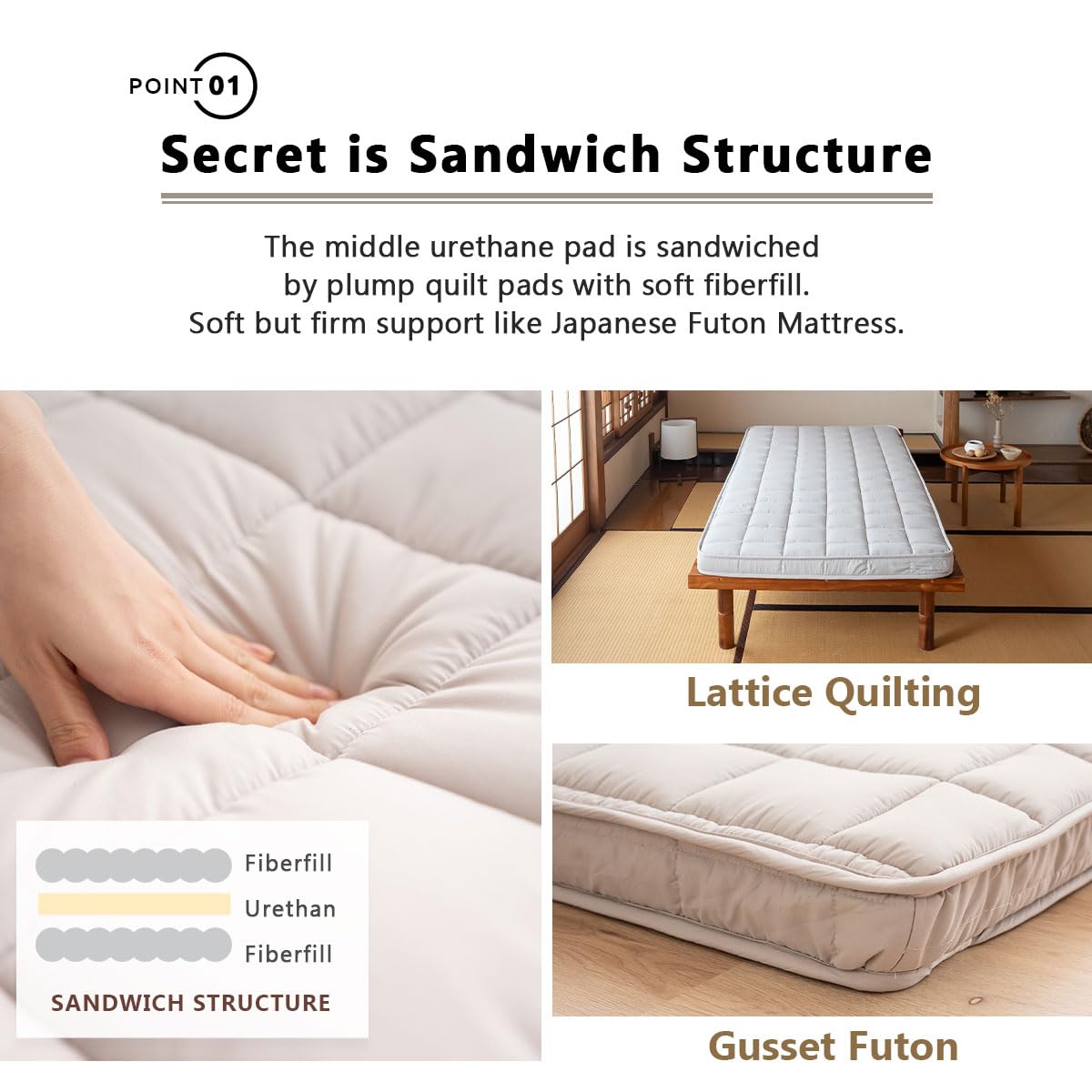 EMOOR Japanische Gepolsterte Futon Matratze Machi 90 x 202 cm Grau, Urethan- und Polyester (Fest) Zwickel Faltbar Speicherbar Gästebett Tatami-Matte