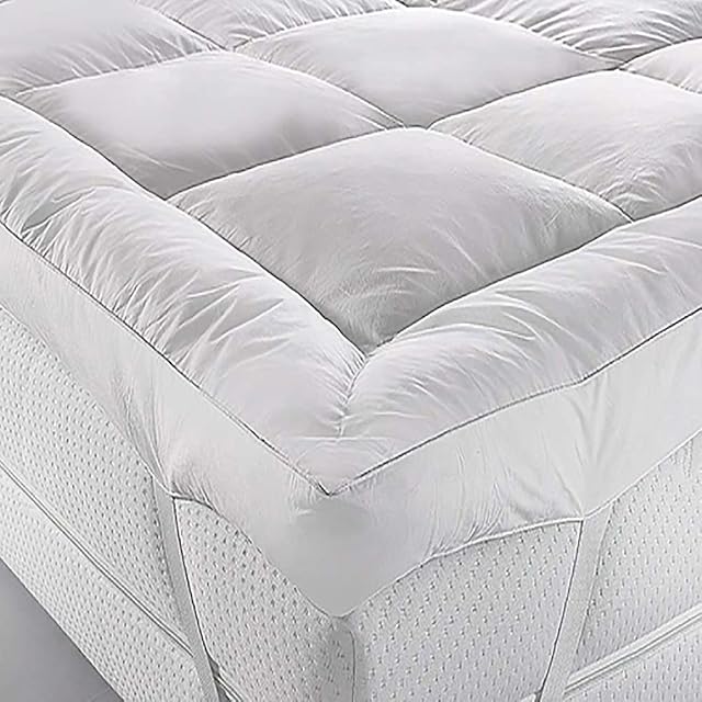 double bed mattress topper (137X190cm) Micro Fibre BOX STITCHED IN 5cm Thick Supersoft Heavy Fill Hotel Quality Microlite Elasticated Corner Straps