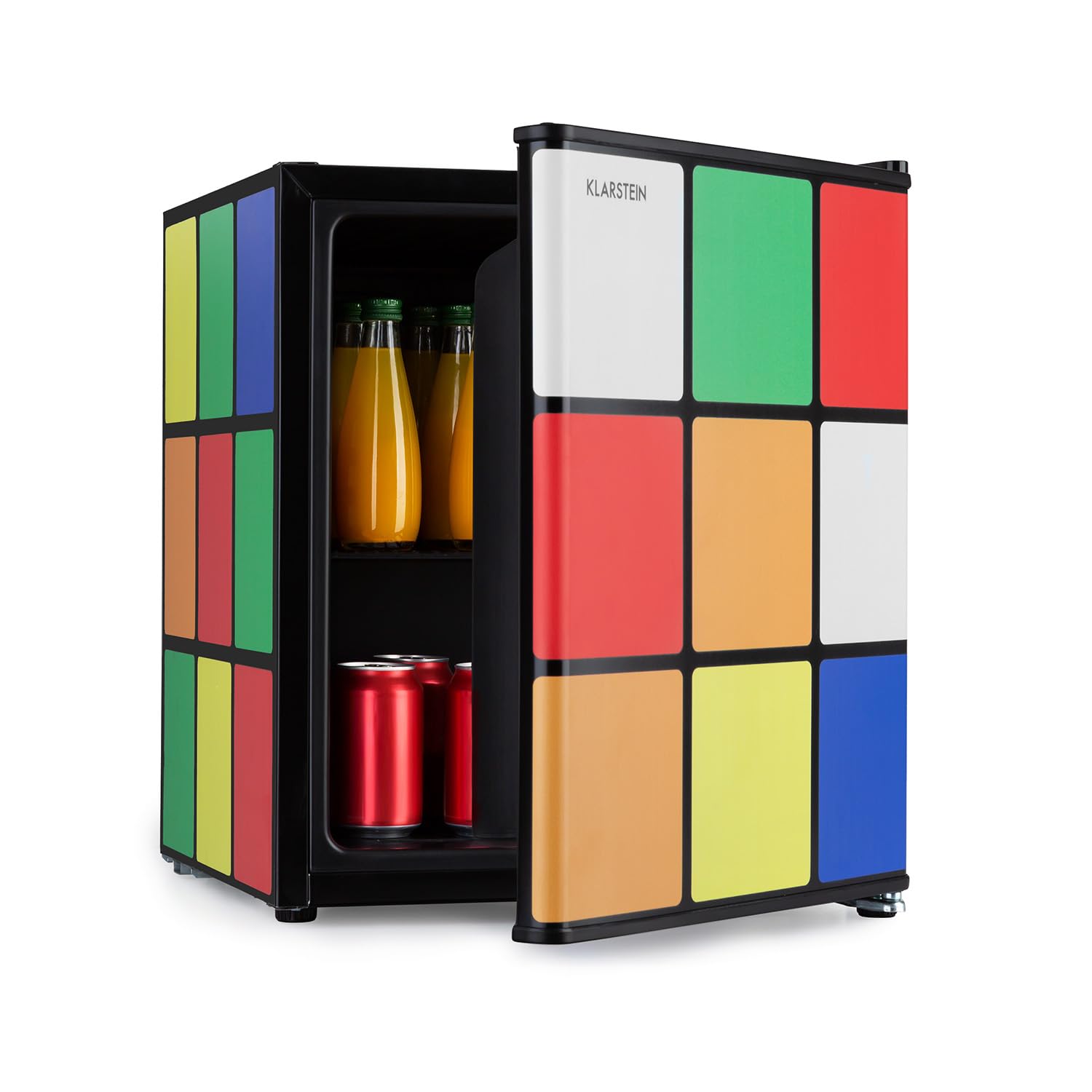 Klarstein Solve - Mini frigorifero, minibar, sistema di raffreddamento termoelettrico, capacità 48 litri, controllo meccanico a rotazione, raffreddamento: da 0 a 10 °C, nero/colorato