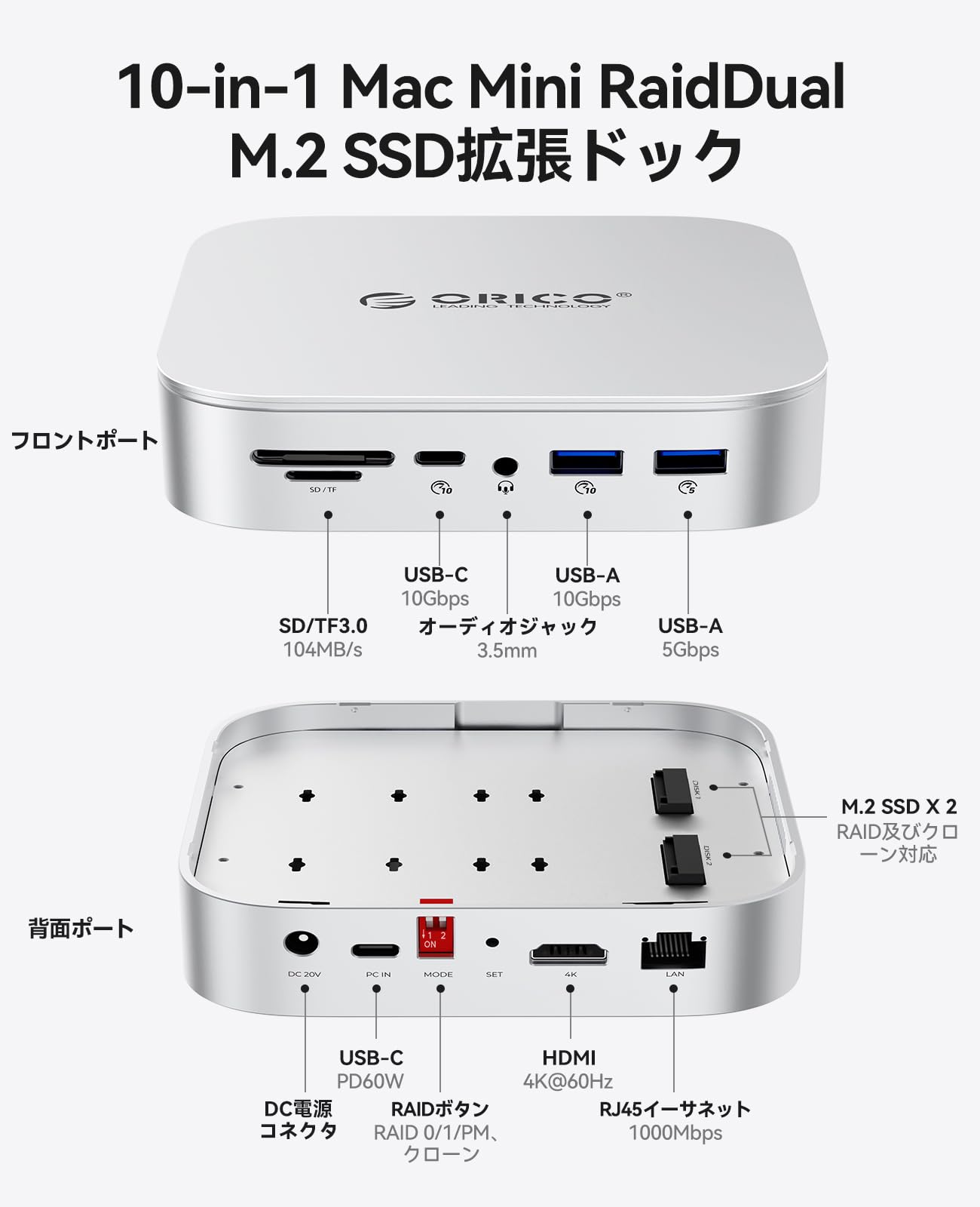 分配器・切替器 10in1 MiniRaid Mac mini M4/M4 Pro OA156 Amazon.co.jp: ORICO 10-in-1 MiniRaid Docking Station Compatible