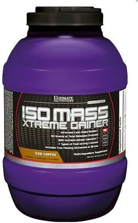 Ultimate Nutrition ISO Mass Xtreme Gainer, Isolate Protein Powder with Creatine - Weight Gain Serious Lean Muscle Mass with 60 Grams of Protein, Iced Coffee, 30 Servings