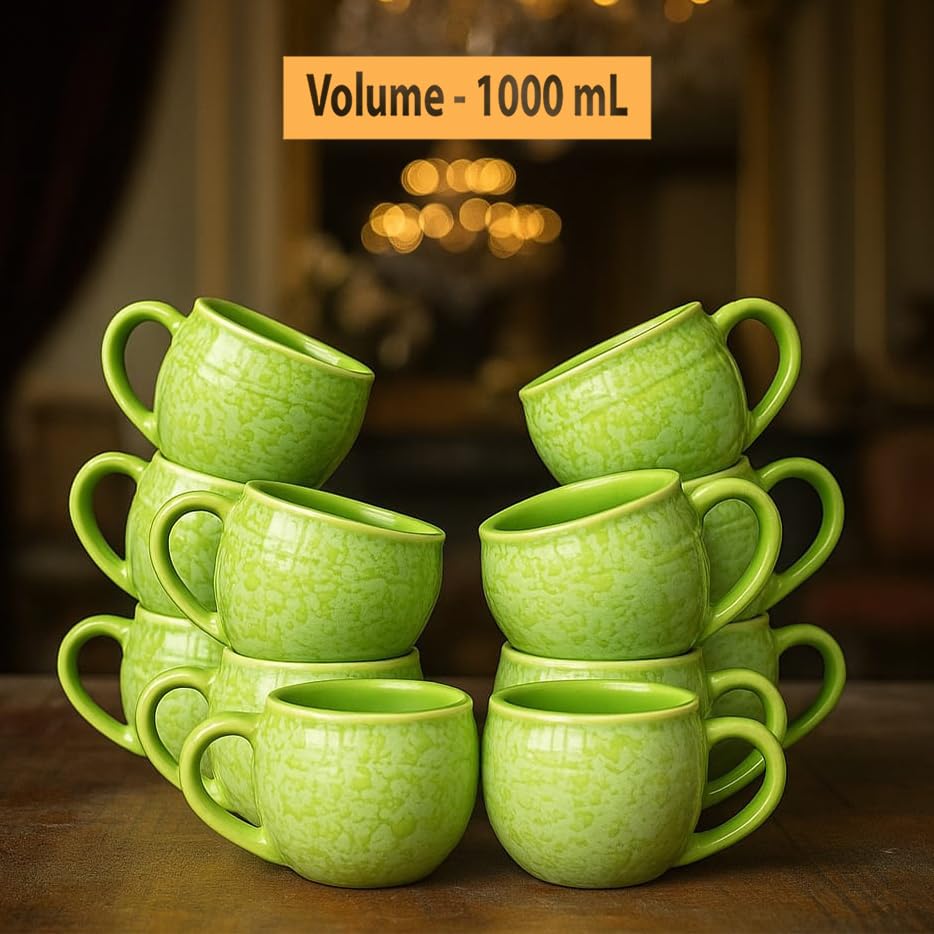 Image of D'Maiolica Lime-Green Kuliya Shape Tea Cups Set of 12 Microwave and Dishwasher Safe, Ceramic Small Tea /Chai /Coffee Cups Perfect for Every Occasion Capacity- 110 ml Each (Lime-Green, Pack of 12, Small)