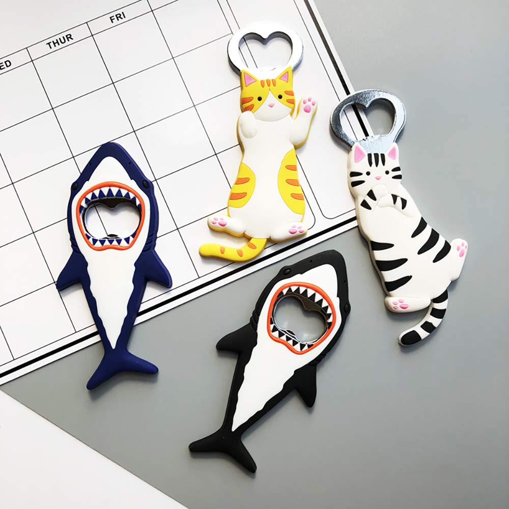 Refrigerator Magnet Silicone Metal Bottle Opener for Beer Coke Bartender Kitchen Barware Metal Novelty Cute Fun Shape (Cat-Black)