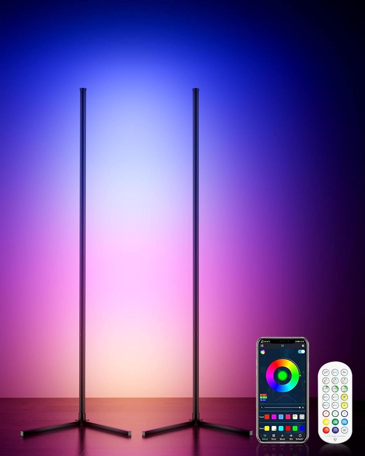 KFM 2PCS Corner Floor Lamp, 65″ Smart RGB LED Corner Lamp with App & Remote Control, 16M Colors,300+ Modes, Music Sync & Timer, Modern Mood Light for Living Room, Gaming Room & Bedroom KFM 2PCS Corner Floor Lamp, 65″ Smart RGB LED Corner Lamp with App & Remote Control, 16M Colors,300+ Modes, Music Sync & Timer, Modern Mood Light for Living Room, Gaming Room & Bedroom