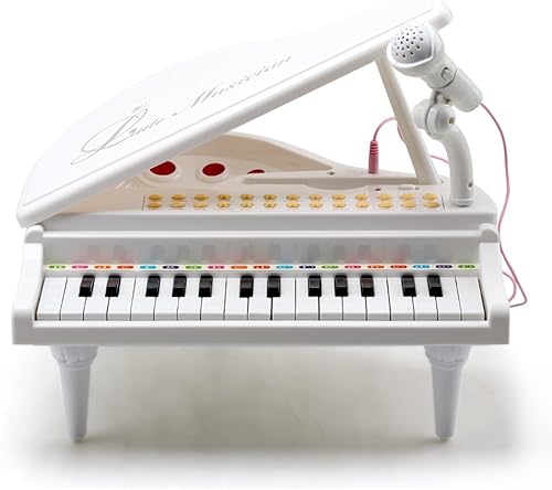 Miniatura 4 de Amy&Benton - Piano de juguete para niños, 31 teclas, blanco, multifunción, piano de juguete electrónico con micrófono, para bebé o niño pequeño,