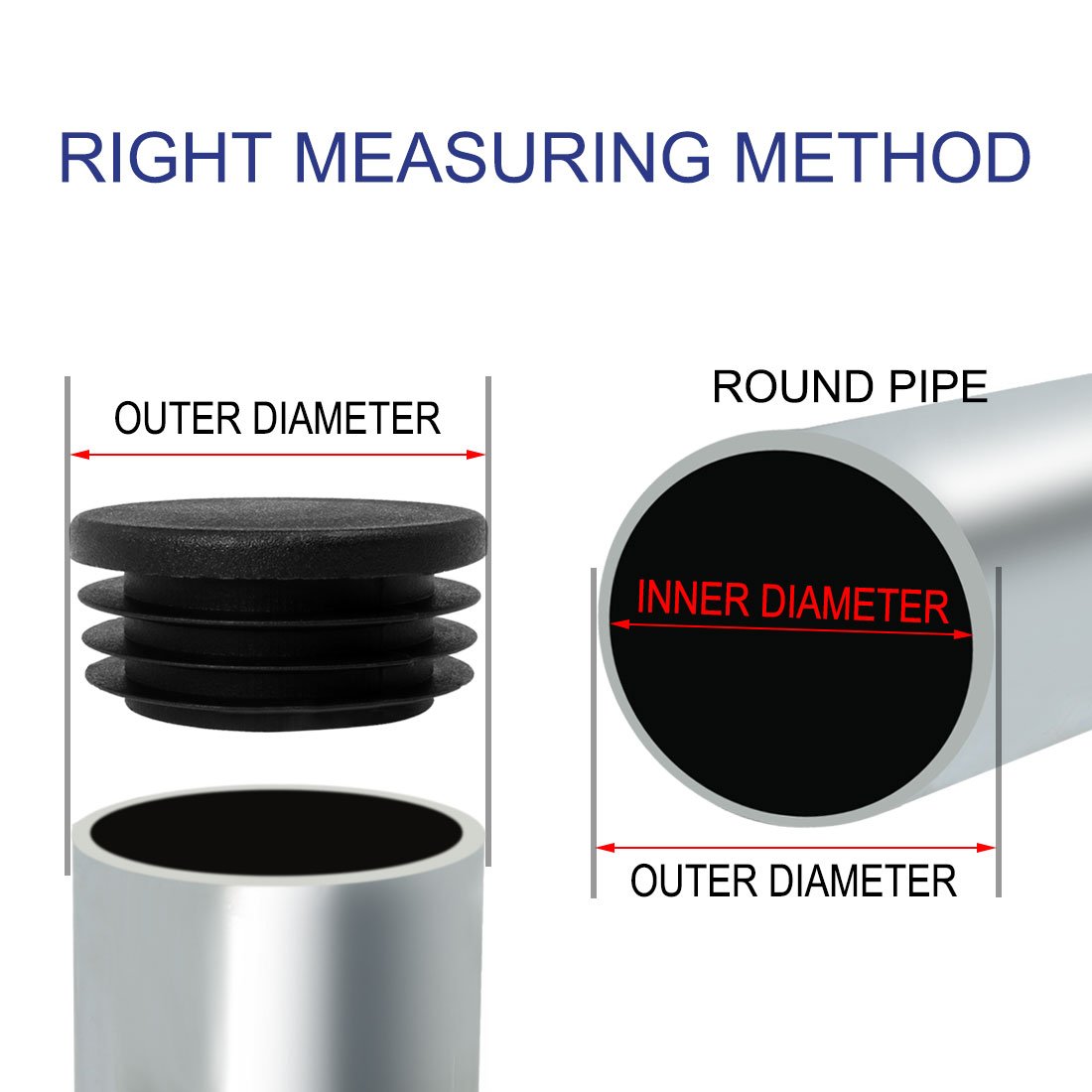 sourcingmap 40mm 1.57" OD Plastic Tube Insert Pipe End Cover Cap, 1.46"-1.54" Inner Dia, for Furniture Metal Table Feet - Image 3