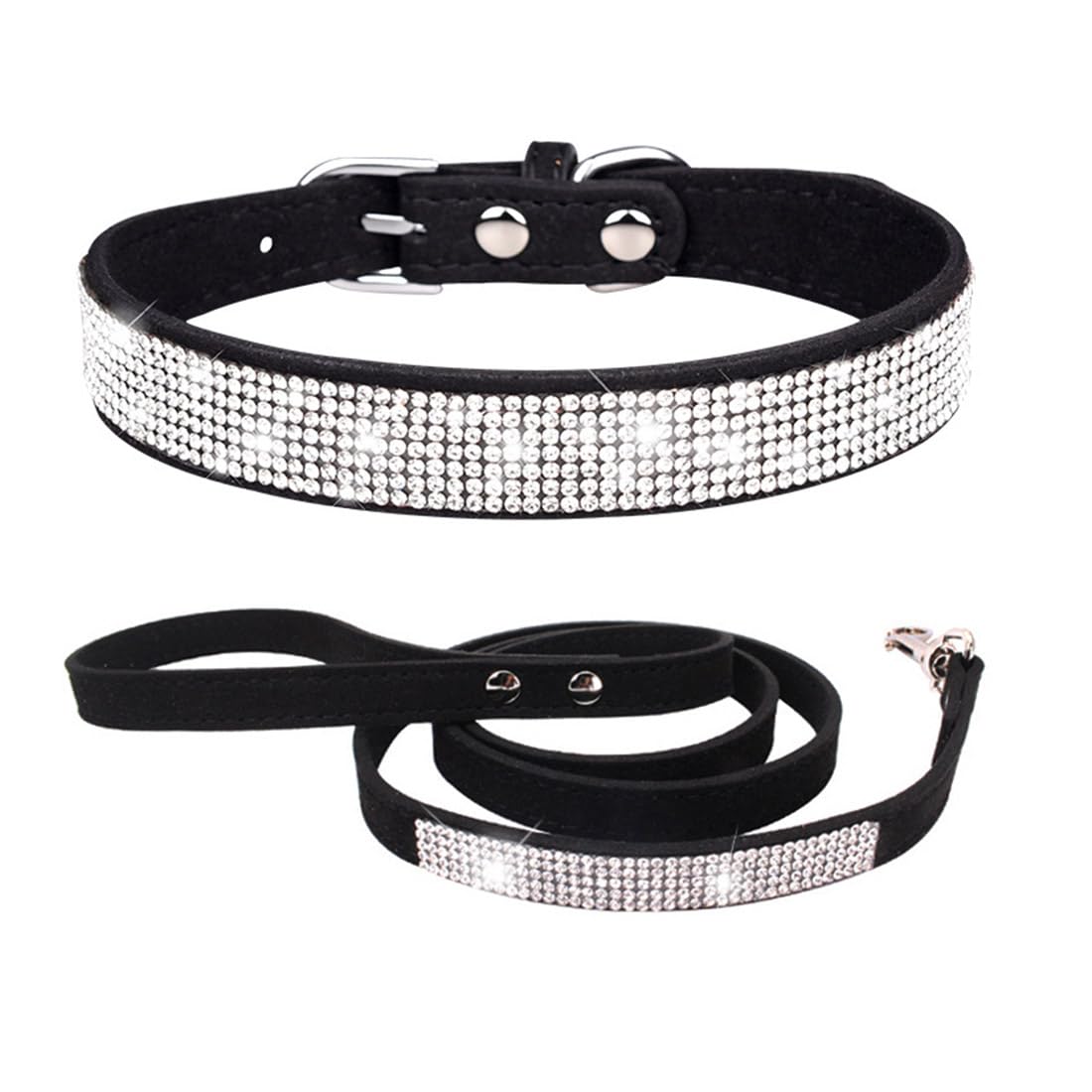 ETOPARS Dog Collar and Lead with Rhinestones, Crystal Diamond Cat Dog Collar Lead Set, Dog Collar Harness (XS-2, Black) — image 1