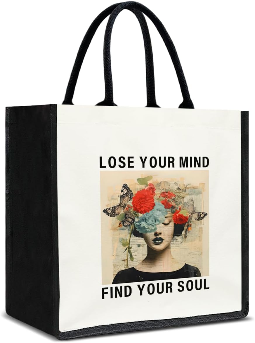 Aesthetic Floral Art Tote Bag Shopping Handbag for Women, Inspirational Birthday Gifts for Wife Mom Aunt Friend