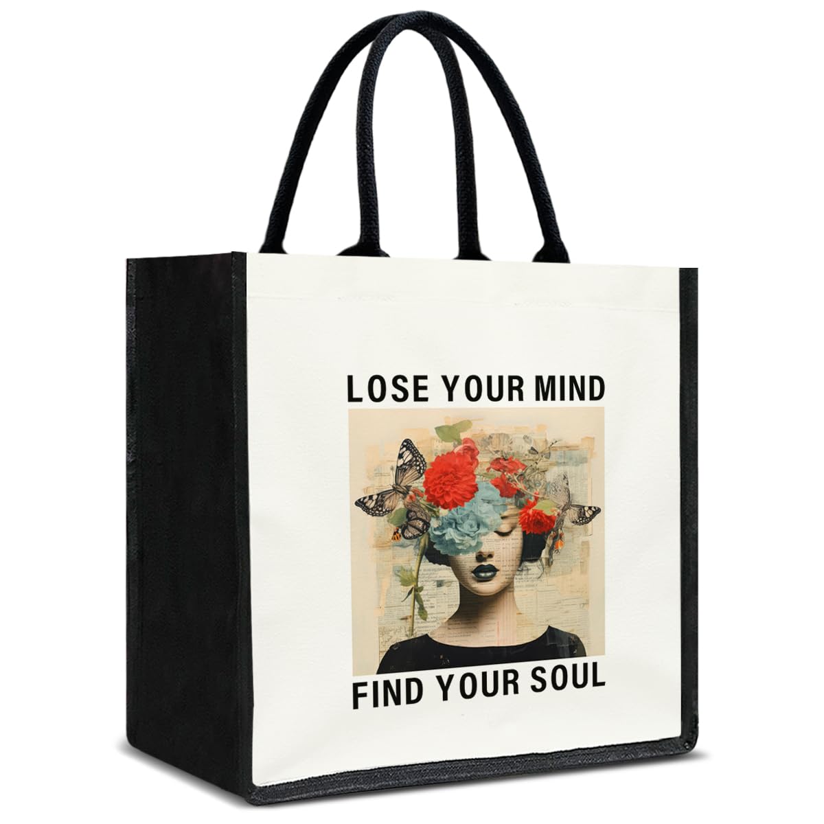 Aesthetic Floral Art Tote Bag Shopping Handbag for Women, Inspirational Birthday Gifts for Wife Mom Aunt Friend