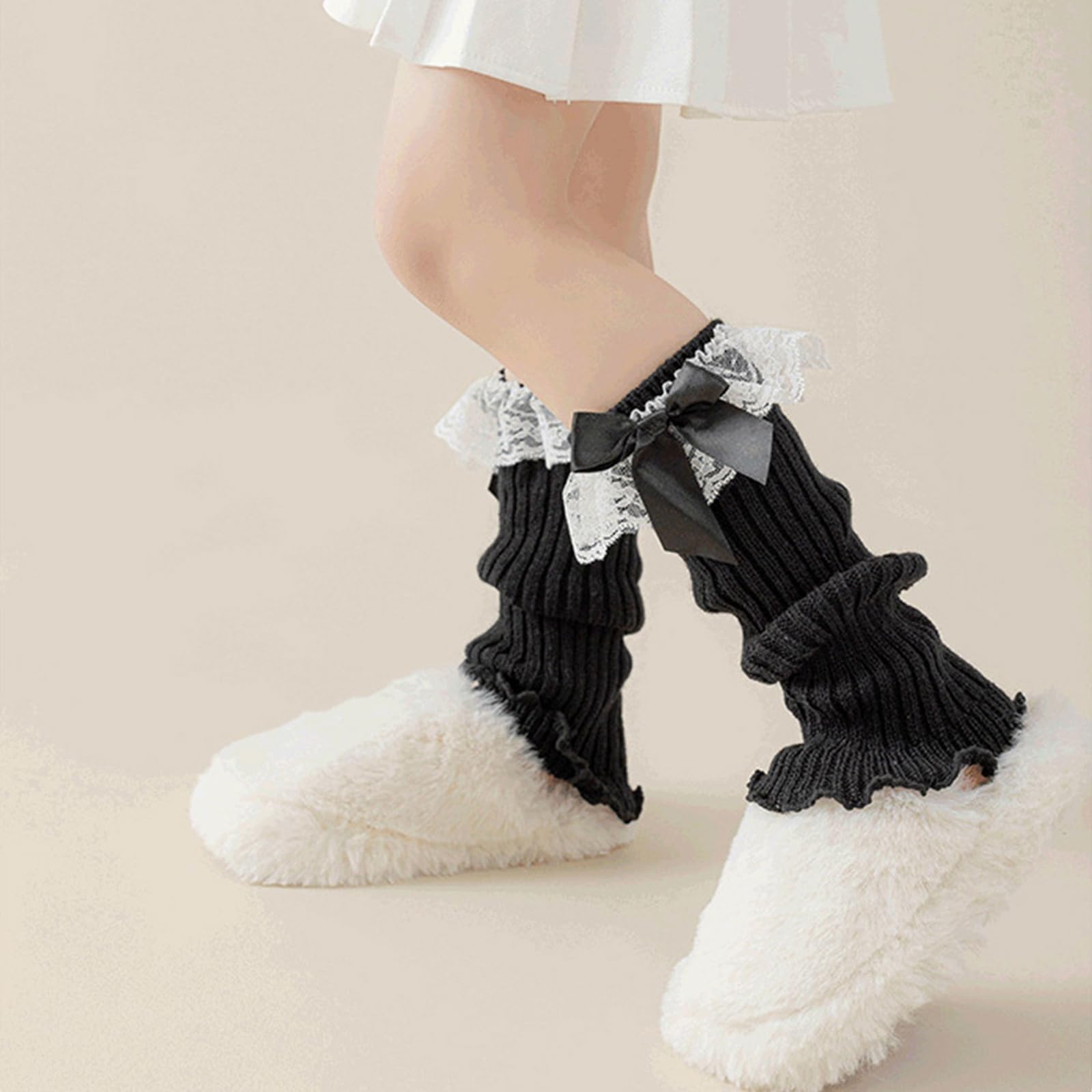Scaldamuscoli fatti a mano all'uncinetto calzini con fiocco in pizzo per bambina calzini morbidi traspiranti caldi leggings dolci coprigambe