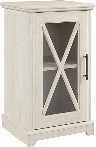 Bush Furniture Lennox - Mesa auxiliar pequeña de granja con almacenamiento en lino roble blanco | Organización de la sala de estar