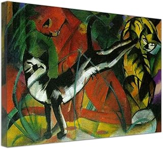 Tre gatti di Franz Marc Arte della parete su tela Manifesto e stampe dipinti su tela per soggiorno decorazioni per la casa pronti da appendere(55x72cm(21.6x28.3in).Con Cornice)