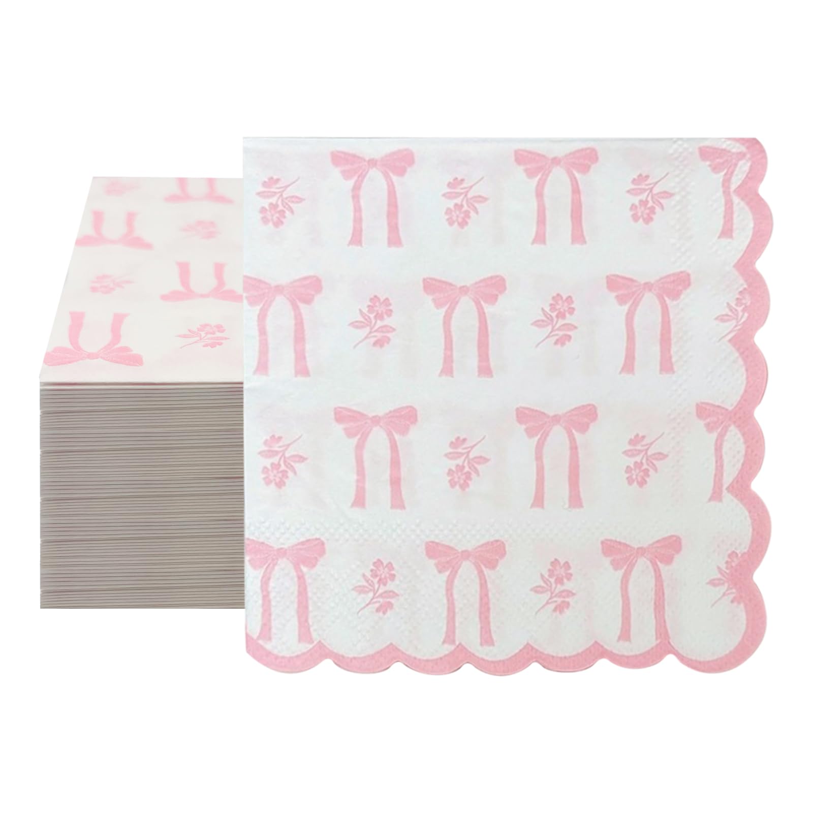 40PCS Pretty Napkins - Pink Bow Paper Napkins Patterned, Summer Disposable Party, Cocktail Serviettes, Full Page Printing