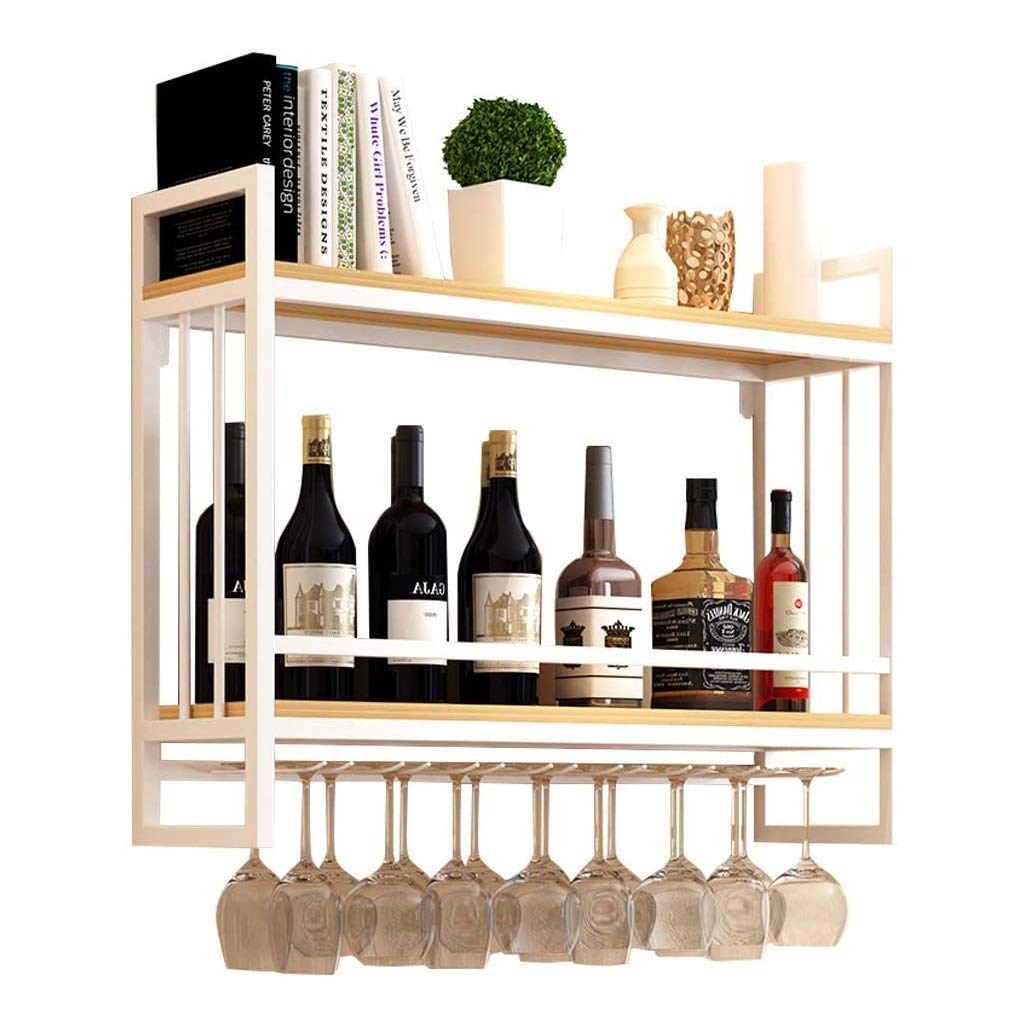 Étagère murale bouteille de vin en métal noir et bois noble pour intérieur haut de gamme