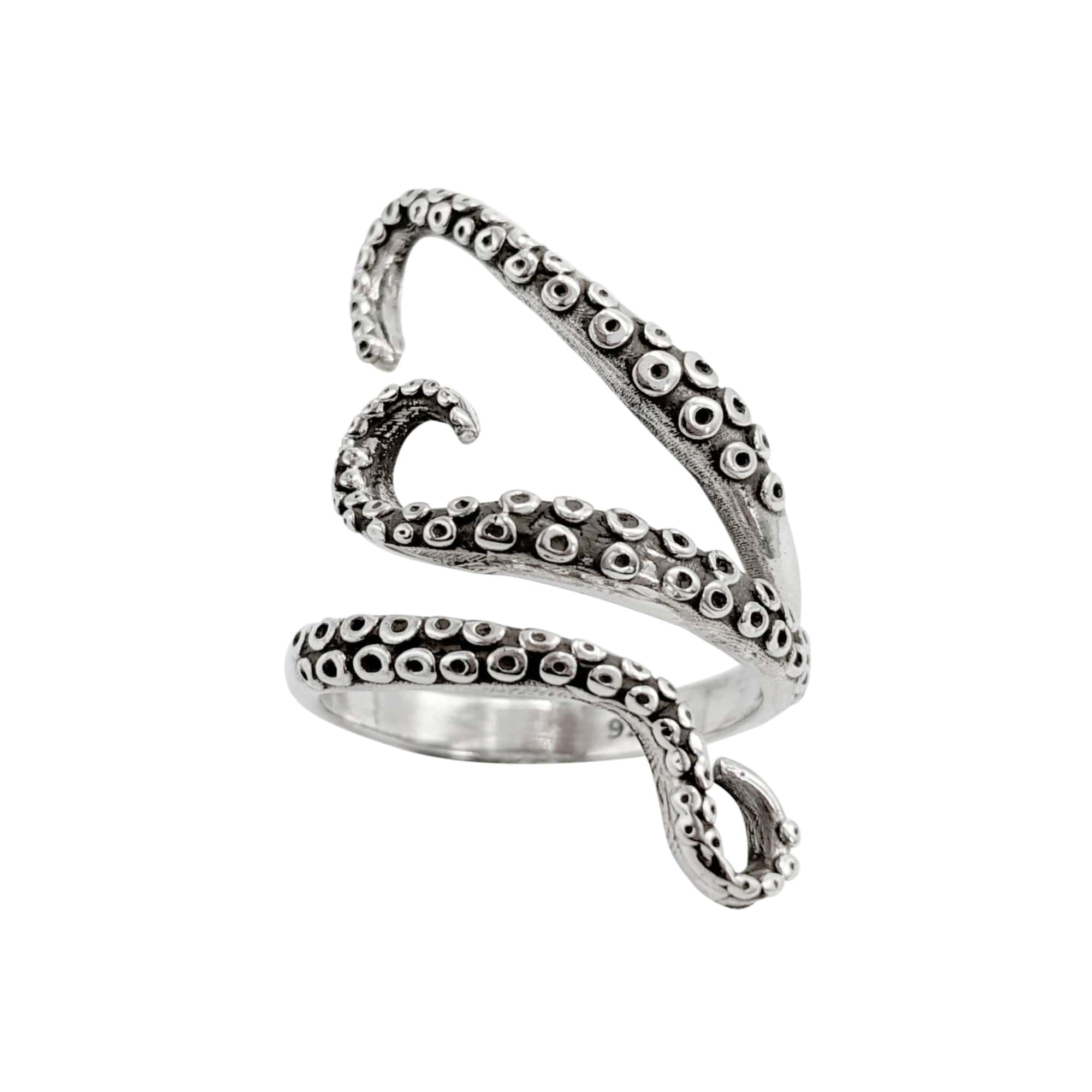81stgeneration Anillo Envolvente Plata de Ley Brazos Patas Pulpo | Joyería Verano Llamativa | Diseño Medio Dedo Ocean Kraken | Anillo Náutico Playa Pulgar | Anillos Bohemios Anchos Adolescentes