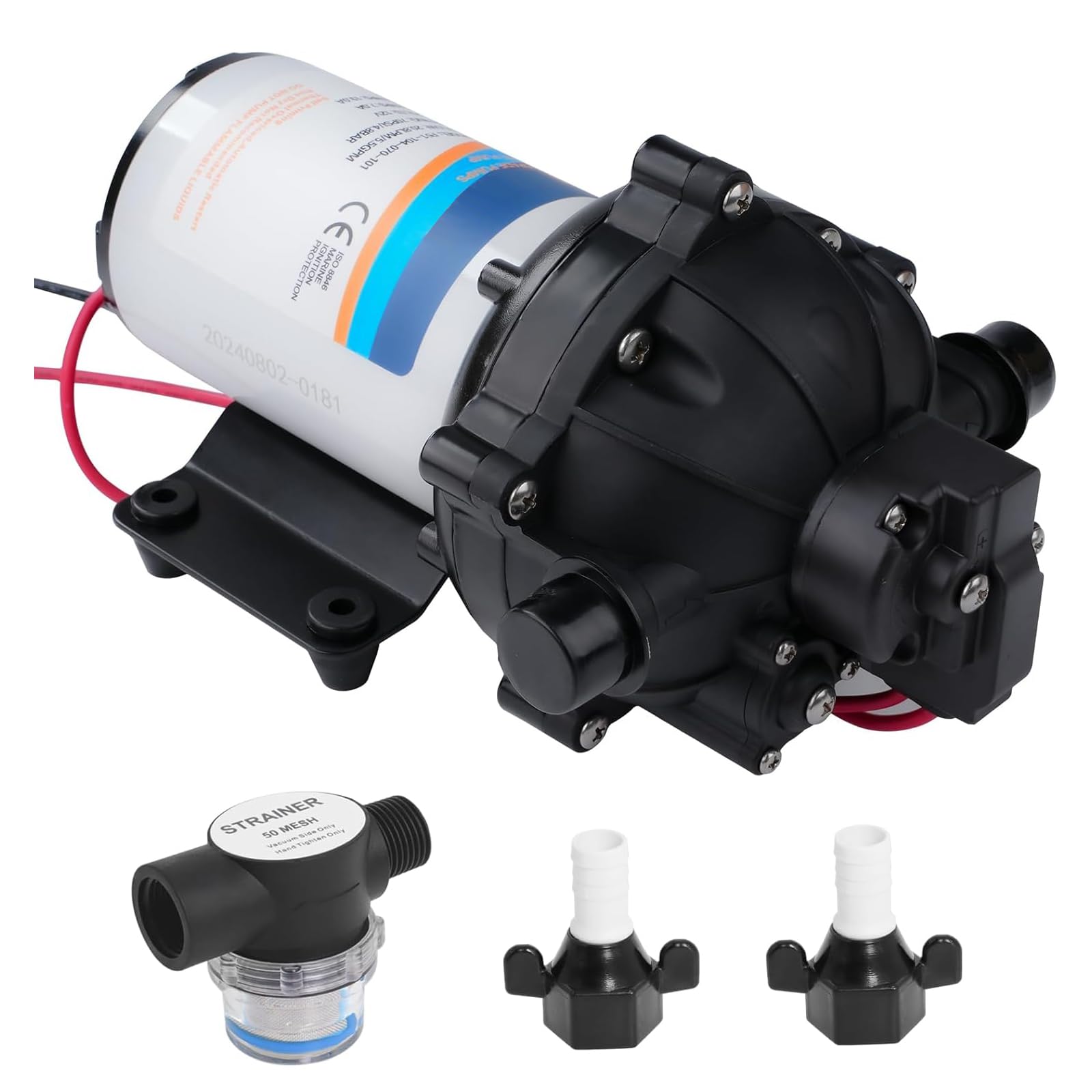 Wasserpumpe 12V DC Membranpumpe 3,1 Bar (45 PSI) Selbstansaugend Druckpumpe mit Druckschalter, 11,6 L/min 3.06 GPM Druckwasserpumpe, RV Wasserpumpe für Wohnwagen, Yacht, Camper, Garten