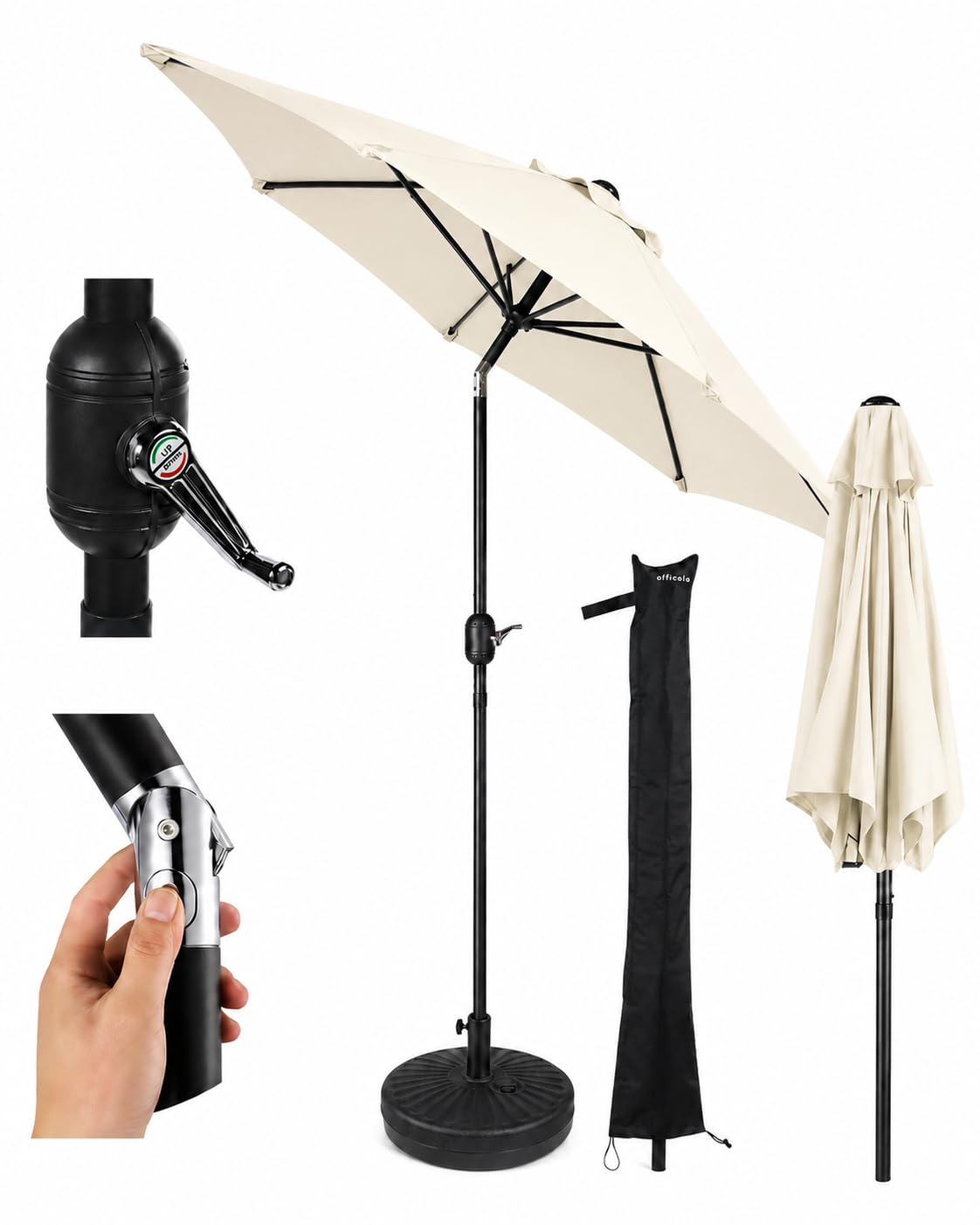 Alfresia 2.7m Garden Parasol with Base & Waterproof Cover, Crank Handle & Tilt Function, Water-Resistant Patio Umbrella with Steel Pole & 6 Ribs, Outdoor Sun Shade for Garden & Patio