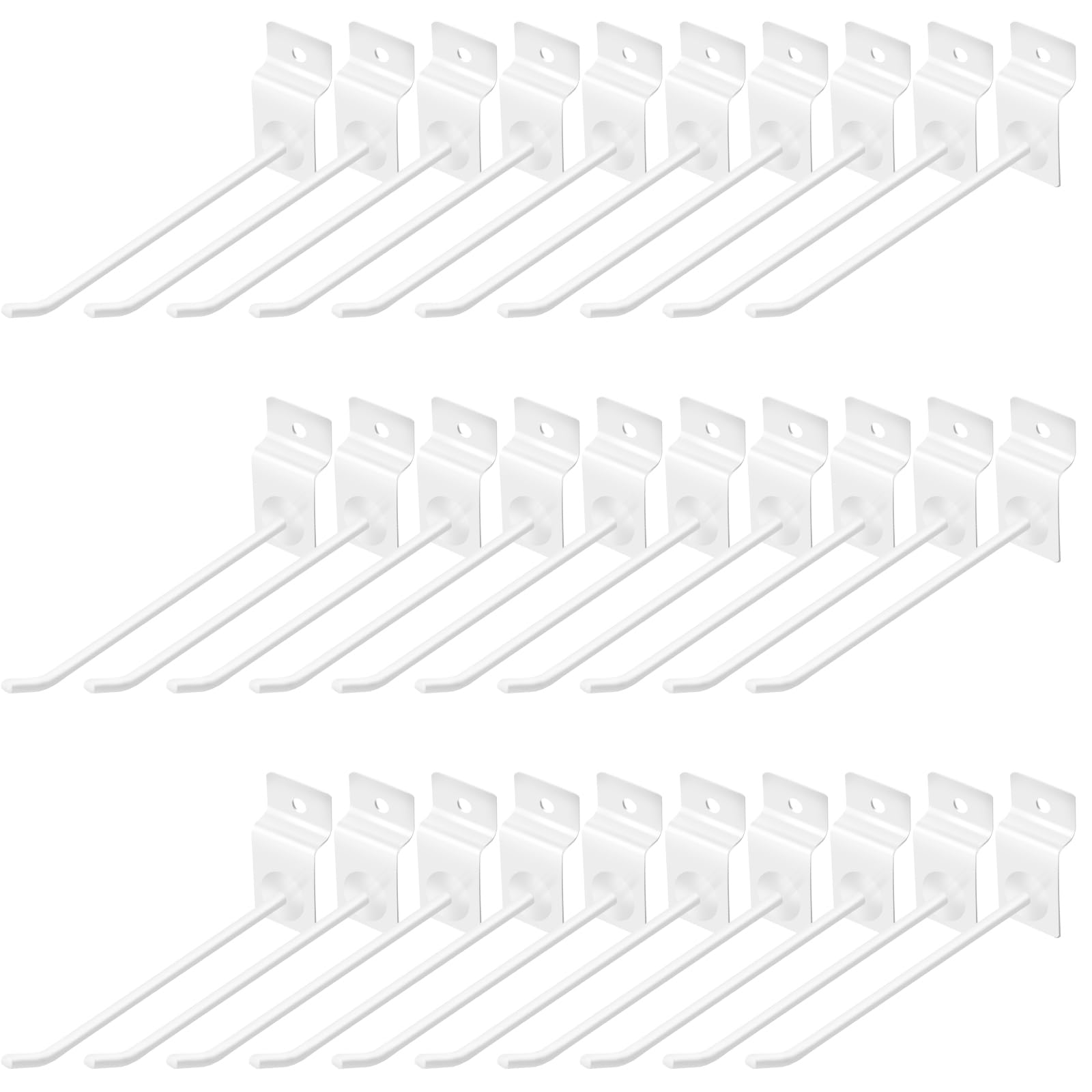 Yauhar 30Pcs 6 Inch White Slatwall Panel Hooks, Heavy Duty Slat Wall Hanging Display Hooks Pegboard Metal Hanger Hook for Gridwall Garage Shop Retail