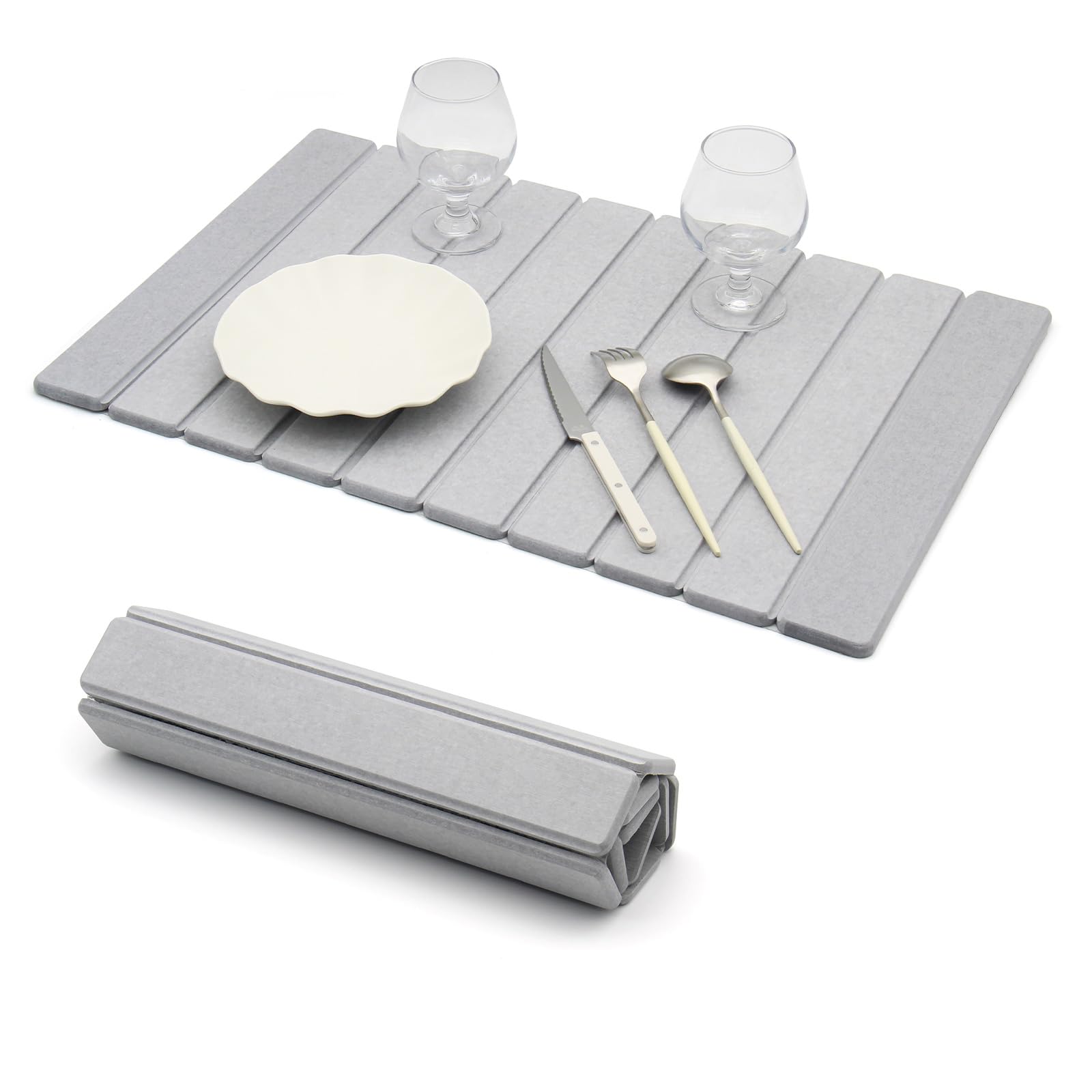 Womanht Stone Dish Drying Mat, Diatomite Mat, Large 60x40cm,Grey