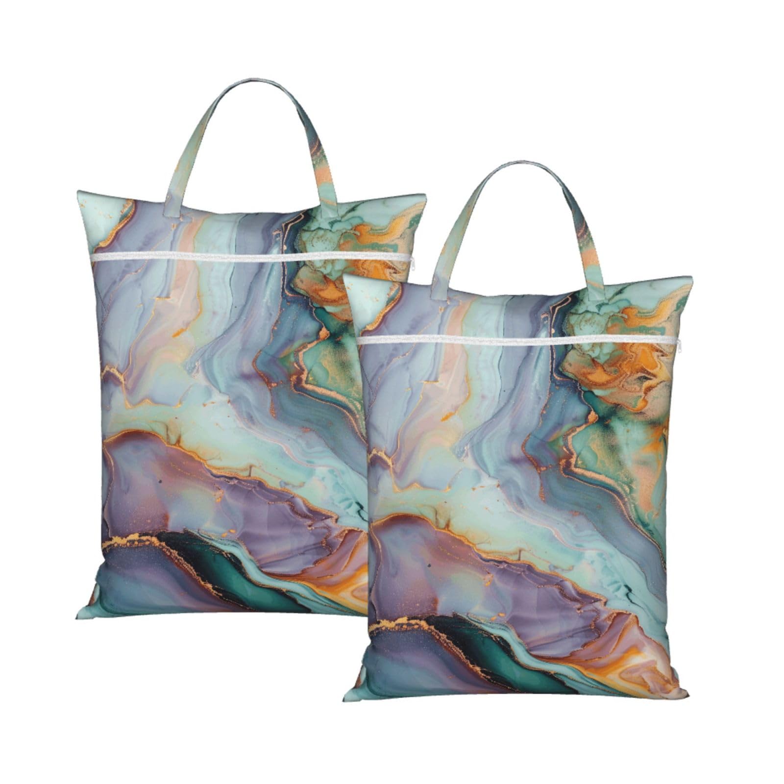 Large Travel Laundry Bags,colourful marble Print with Handle Foldable Laundry Bag for Holidays Gym Swimming and Family Trips, 2Pcs