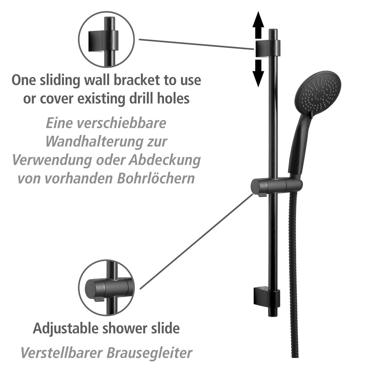 Set doccia Wenko Young Line 25451100 Nero opaco Acciaio inossidabile ? 19 mm 66 cm