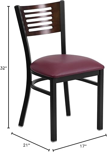 Miniatura 2 de Flash Furniture HERCULES Series Silla de restaurante de metal con respaldo de listones negros, respaldo de madera de nogal, asiento de vinilo burdeos