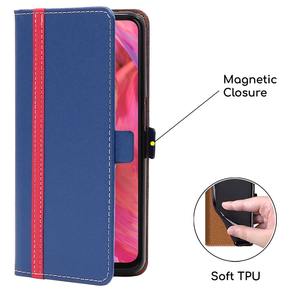 Custodia EbestStar Per Xiaomi Redmi 10 (2022/2021) - Portafoglio A Libro Con Slot Porta Carte E Vetro Temperato Incluso, Blu Scuro/Rosso
