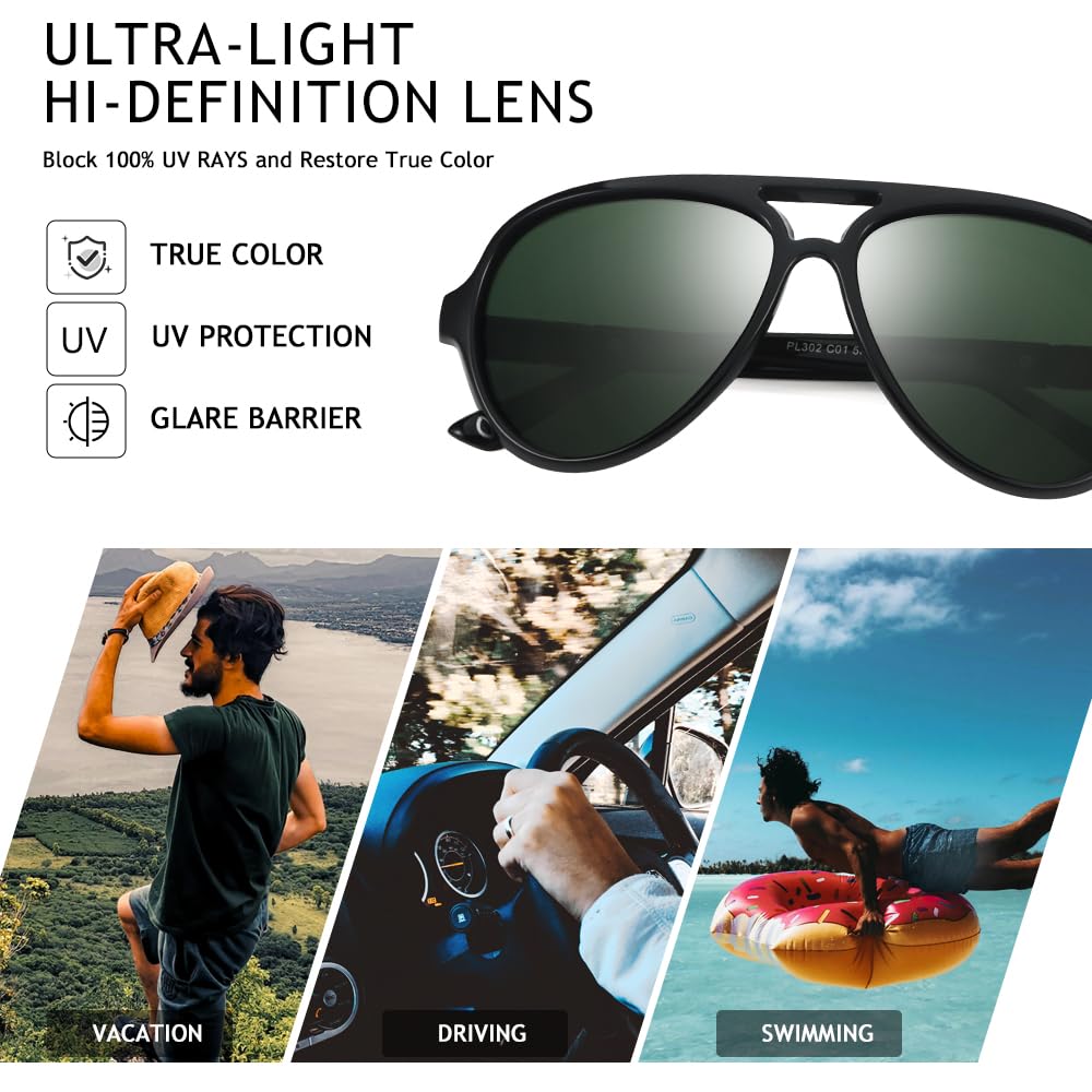 Polarized Aviator Sunglasses with Plastic Frame and UV Protection JUST GO Metal Frame Vintage Aviator Style Sunglasses with  main image 2
