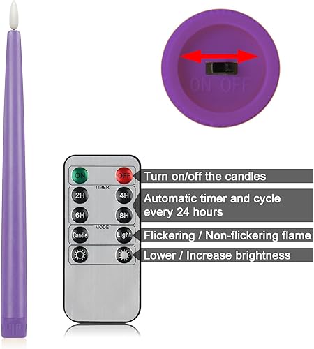 Miniatura 5 de CVHOMEDECO. Velas cónicas sin llama con control remoto de 10 teclas, velas LED parpadeantes con mecha 3D para ventana, funciona con pilas,