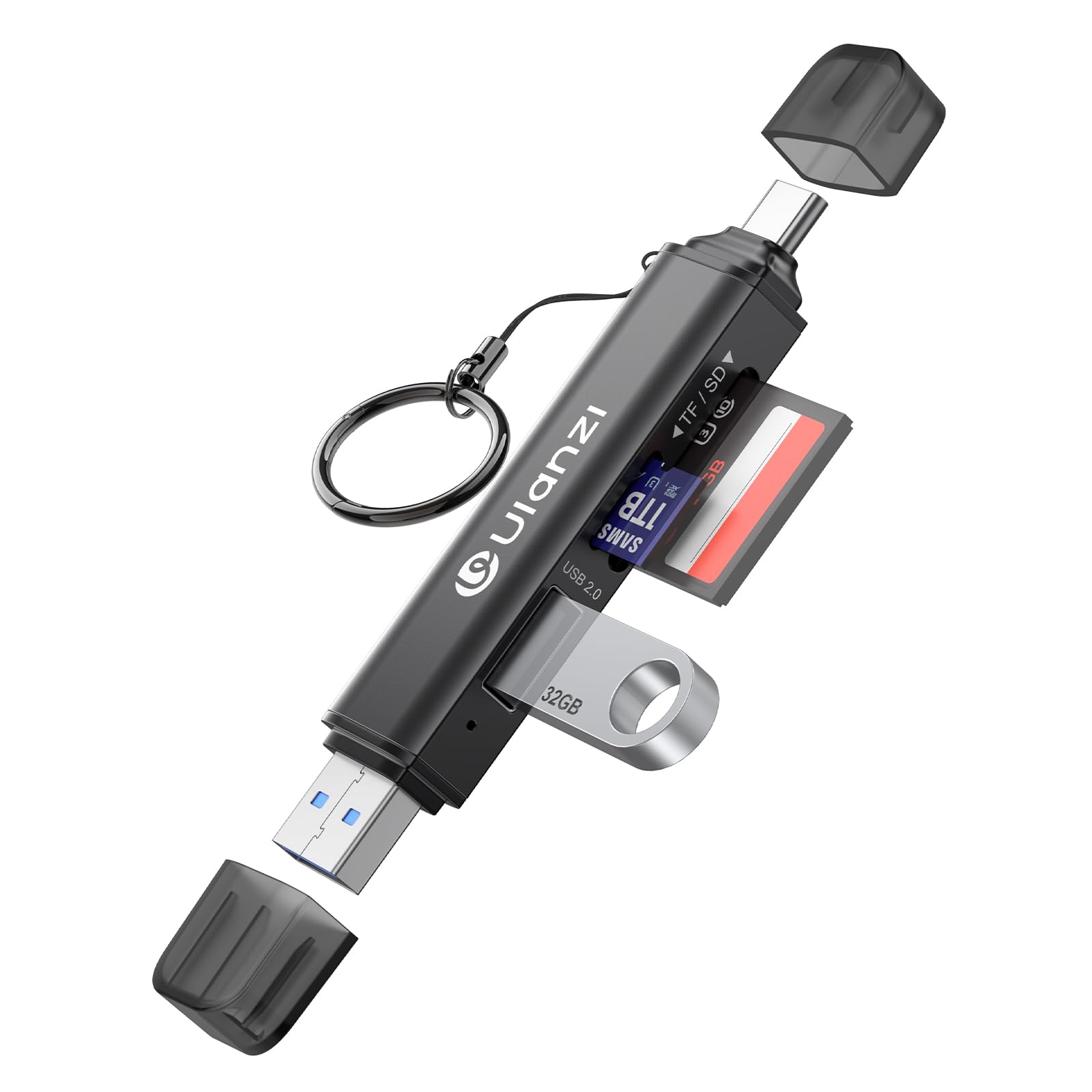 ULANZI CRI1 3-in-1 SD/TF/USB Card Reader - USB 3.1 High-Speed 170MB/s, Triple-Slot Simultaneous, Dual USB-C/A, Case-Friendly Port, w/Carabiner Clip - for Phone/Tablet/Mac/PC/Android/Photographer