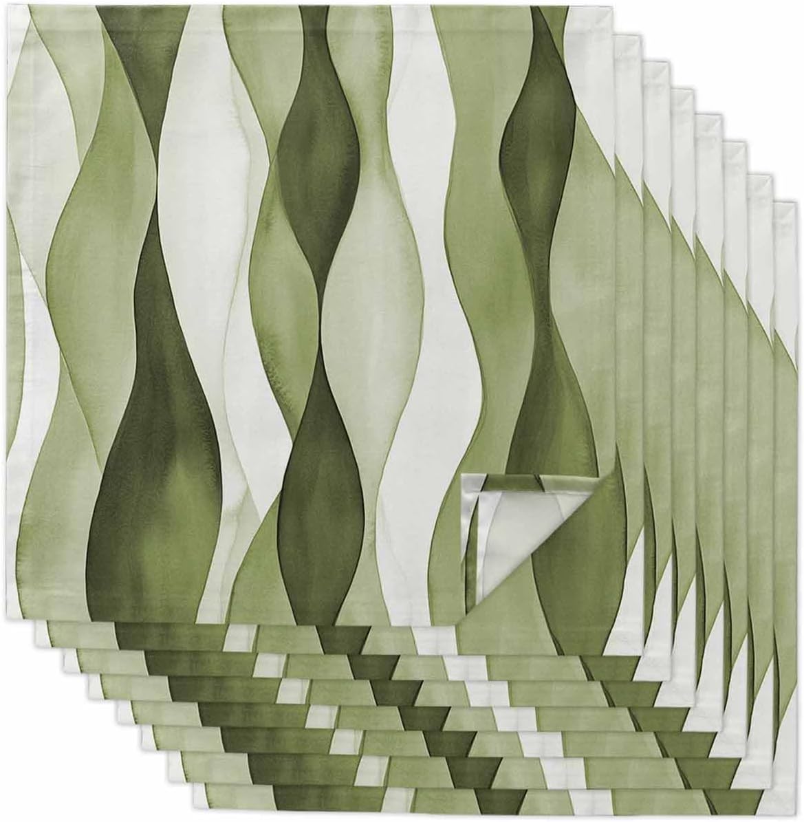 Sage Green Ripple Cloth Napkins Set of 8, Abstract Gradient Reusable Dinner Napkins Cloth Watercolor Modern Washable Dinner Towel for Wedding Party Kitchen Table Decoration, 20x20 Inch