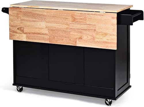 Miniatura 7 de Giantex Carrito de isla de cocina con mesa de hoja caída, carrito grande con armario y 3 cajones, toallero, organizador de utensilios de cocina y