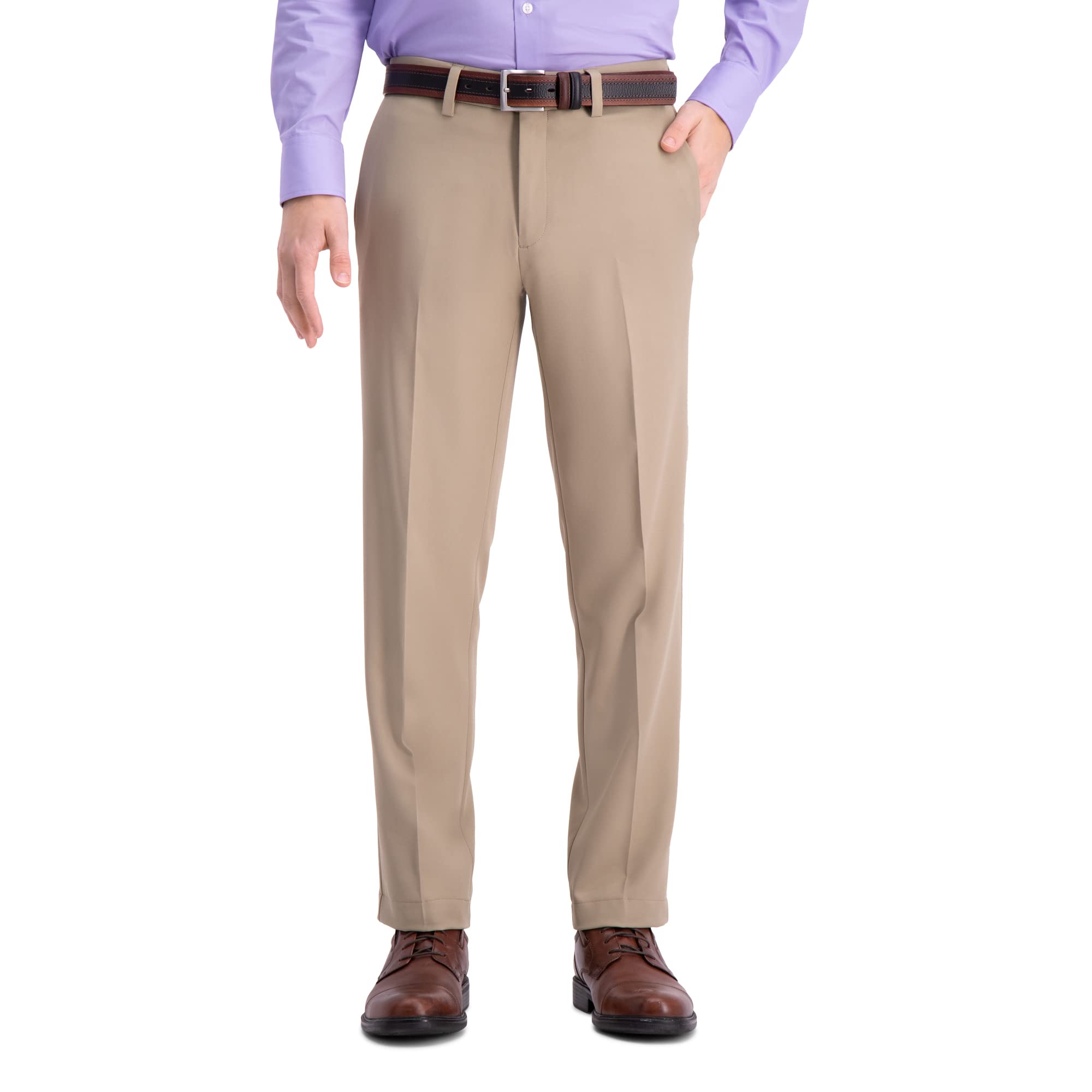 Haggar Herren Cool 18 Pro Straight Fit Flat Front Freizeithose Hose, hautfarben, 36W / 32L