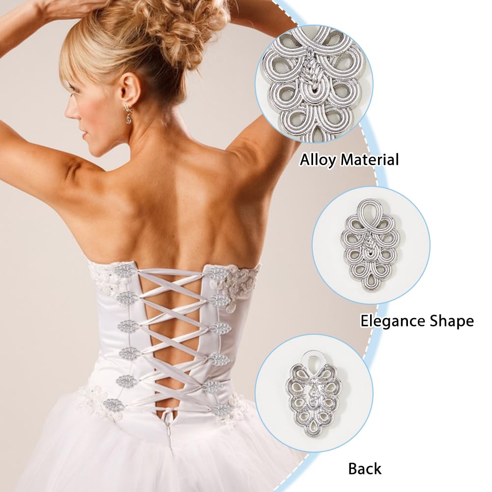 SUPERFINDINGS 20 pezzi di corsetto in lega con occhielli argentati, con lacci stabili, occhielli in metallo, accessori per Dirndl Renaissance, costume da elfo, abbigliamento accessori, 3,05 x 1,95 cm