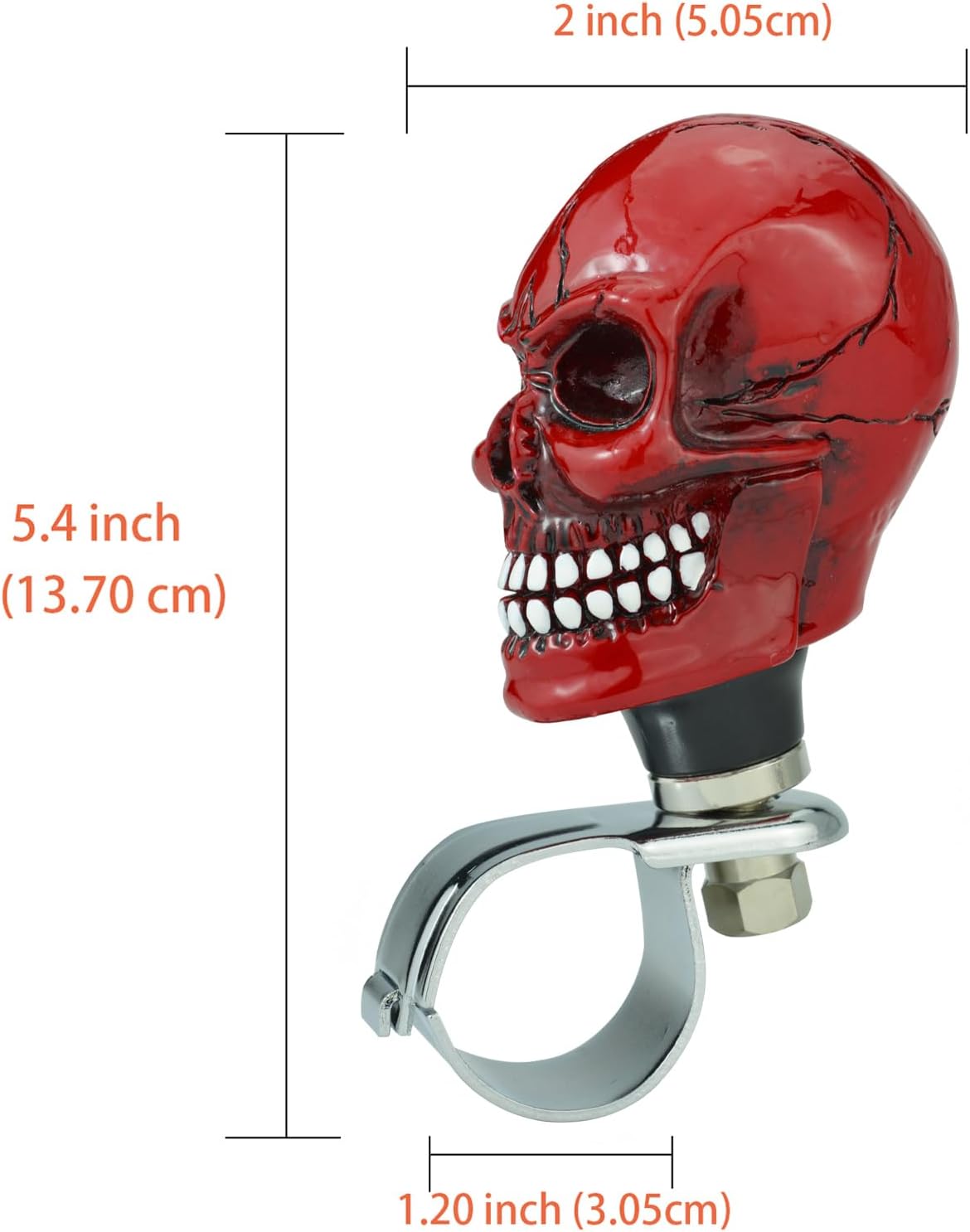 Skull Steering Wheel Knob Spinner Car Driving Assist Handle Fit Most Agricultural Tractors Forklifts Lawn Mowers Boats, Red