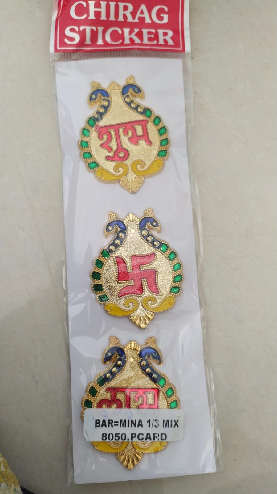 TrendBell Meenakri Golden Peacock Design Diwali Shubh Labh with Swastikk Ganesha Stickers Item for Diwali Indian Puja Wedding & Festival Acrylic Diwali Rangoli Decoration Floor & Office Decoration