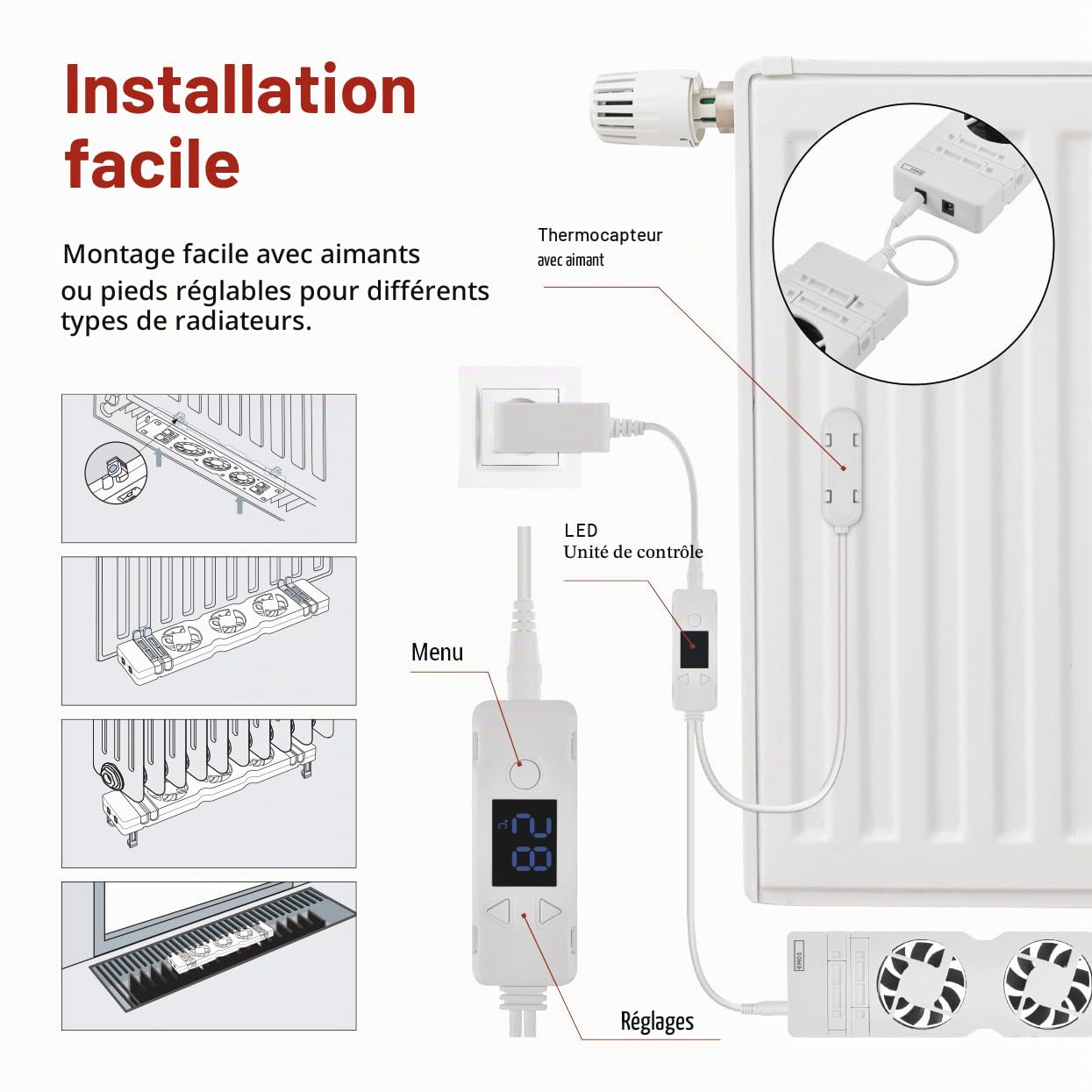 EMOS - Ventilateur de chauffage pour économiser de l'énergie et des frais de chauffage, kit de démarrage DUO, 2 ventilateurs de chauffage avec sonde de température avec régulateur, chargeur