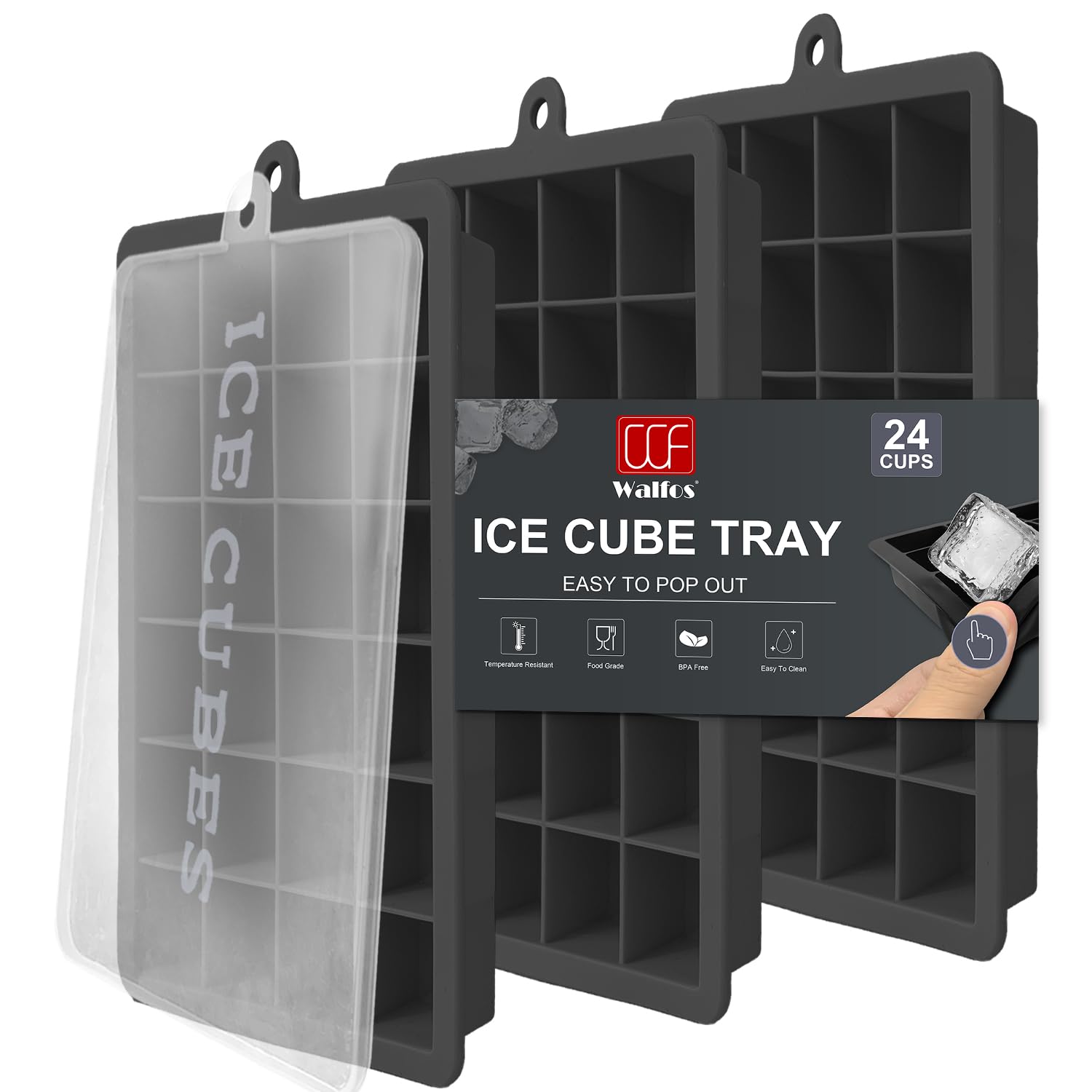 Walfos® Eiswürfelform Silikon,3x24Gitter flexible Eiswürfelformen mit Deckel,leichtes Herauslösen der Eiswürfel,lebensmittelecht und BPA-frei,für Cocktails Whisky Wein Obst