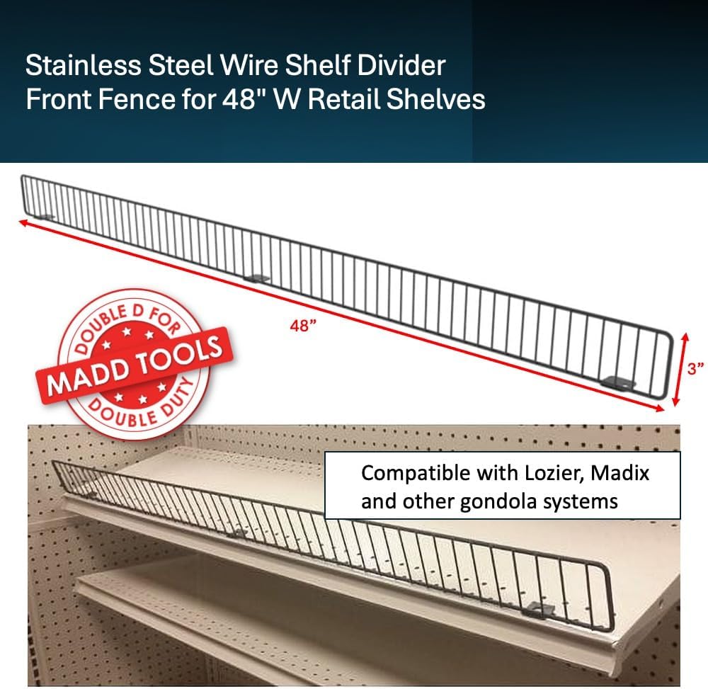 25 Pack Stainless Steel Wire Shelf Divider Front Fence for 48" W Retail Shelves, Compatible with Lozier and Madix Gondola Shelving, Black 3" H