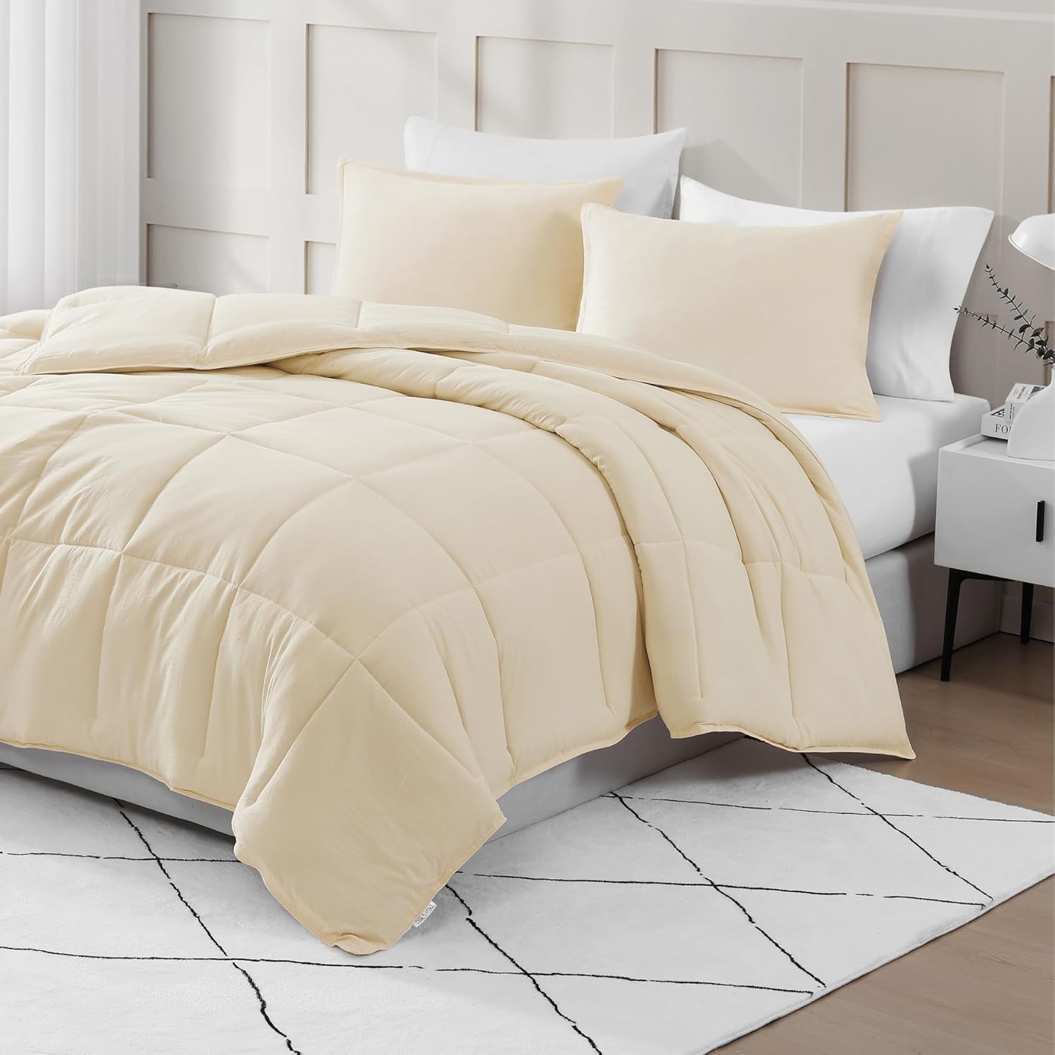 Casa Platino Twin XL Comforter Set – Down Alternative Bedding Set - Pre-Washed Comfy Brushed Microfiber Twin XL Comforter & 1Pillow Sham - Ivory