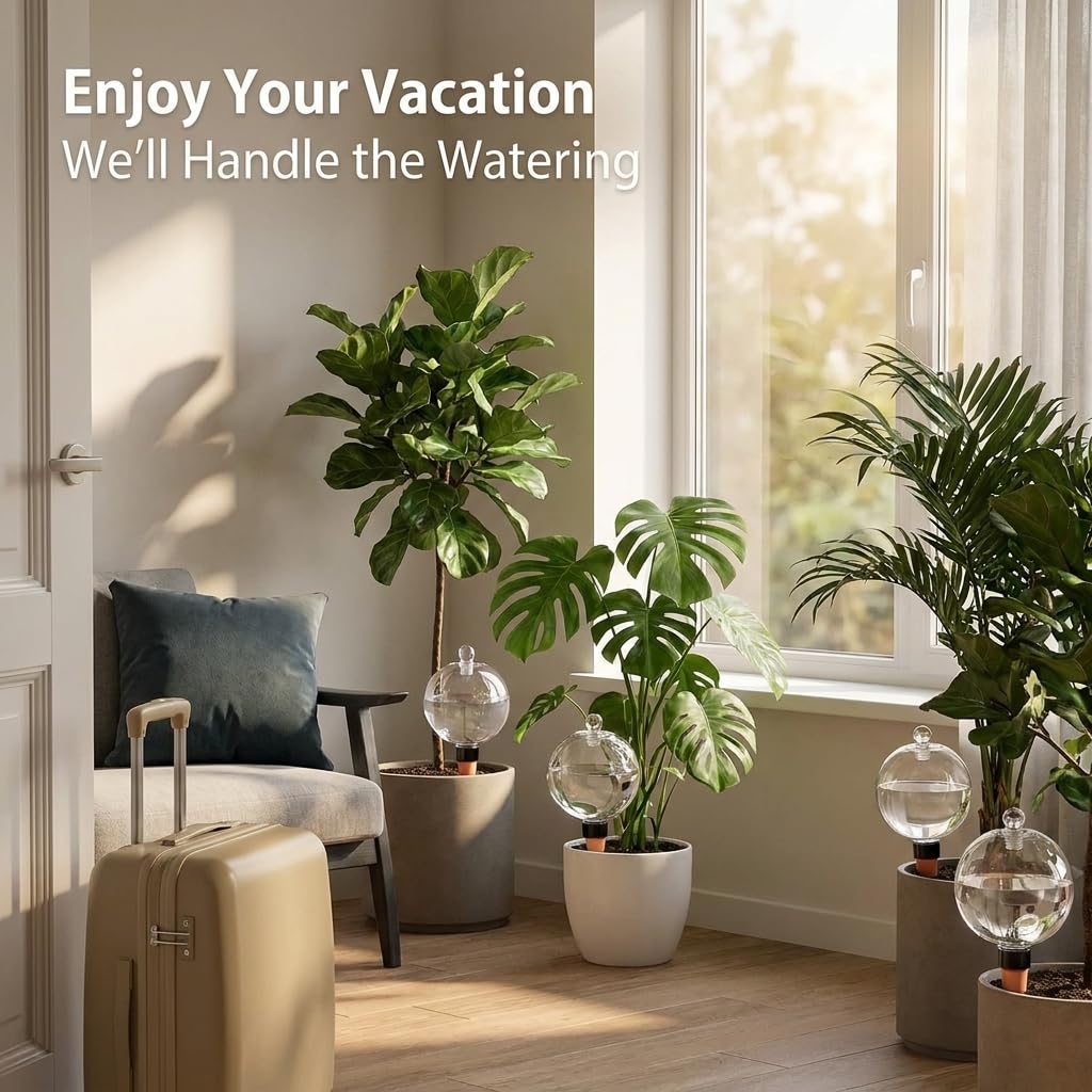 Lot de 2 grands globes d'arrosage automatique en plastique pour plantes 737 g | Jusqu'à 21 jours d'arrosage pour de longues vacances, bouchon en verre anti-obstruction pour éviter la saleté