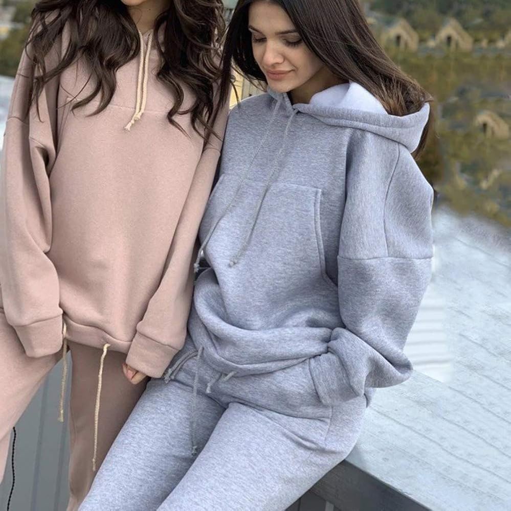Survêtement Femme 2 Pièces - Sweat à Capuche Et Pantalon Jogging, Décontracté, Couleur Unie, Pour Sport, Yoga, Détente