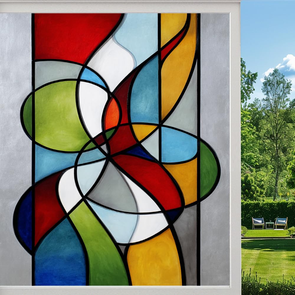 Pmlbaous Modern Geometric Stained Glass Window Film, Irregular Line Abstract Peel And Stick Privacy Film, Frosted Adhesive Vinyl Decorative For Bathroom Windows Glass Doors, （80X120cm）