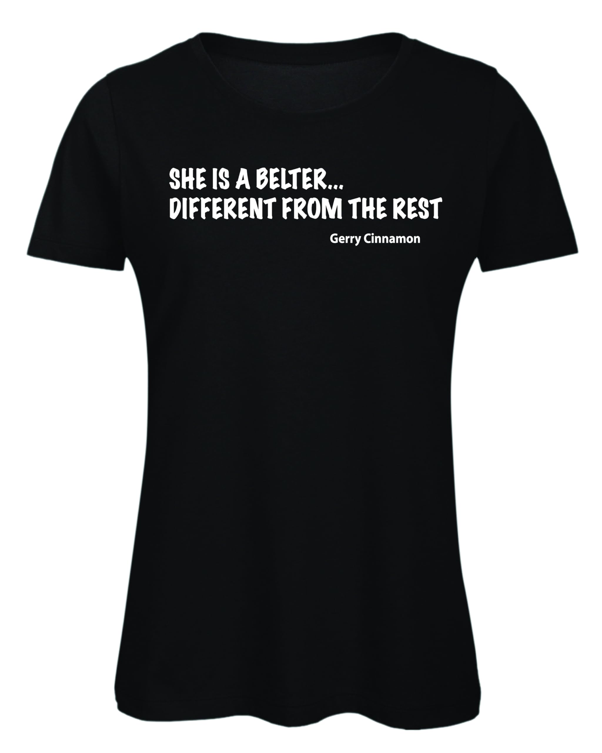 Gerry Cinnamon T Shirt She is a Belter Lyrics Folk Song Gig Festival Ladies (Small) Black