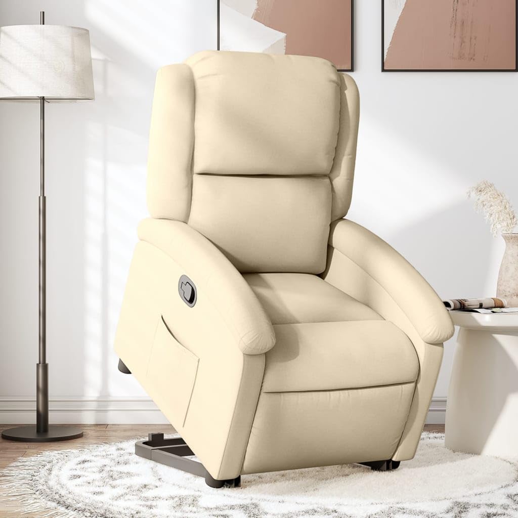 Willood Sillón Reclinable Elevable, Silla con Respaldo Reposabrazos, Asiento Ajustable para Ancianos, Tela Color Crema