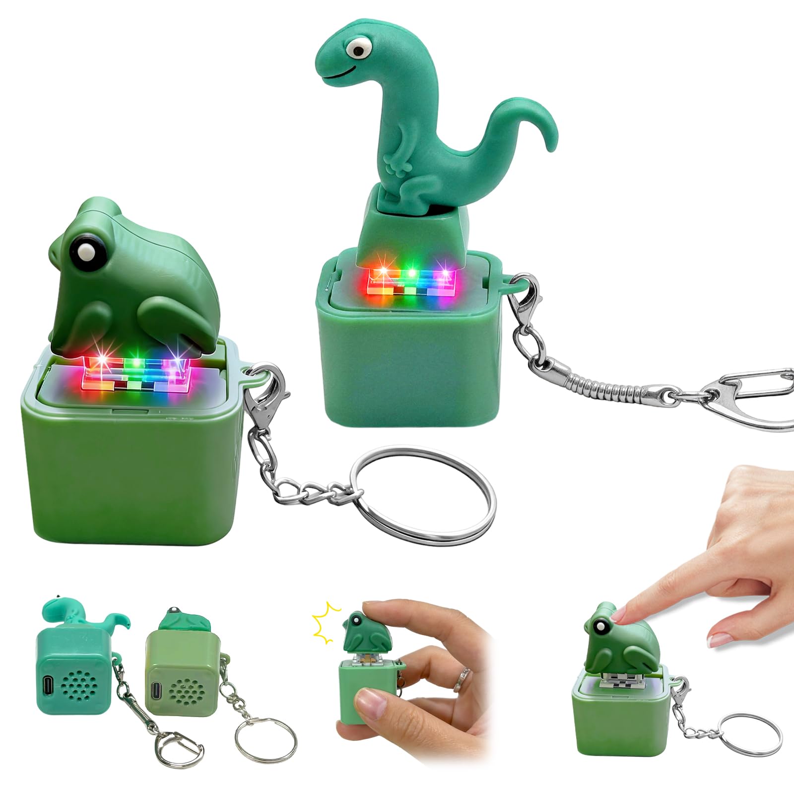 2Pcs Frog Croaking and Lizard Button Keychain, Clicker Fidget with Lights and Sounds, Rechargeable Animal Keychains Funny Toys for Adult Stress Anxiety Relief, Can Be Used a Pendant or Decorative